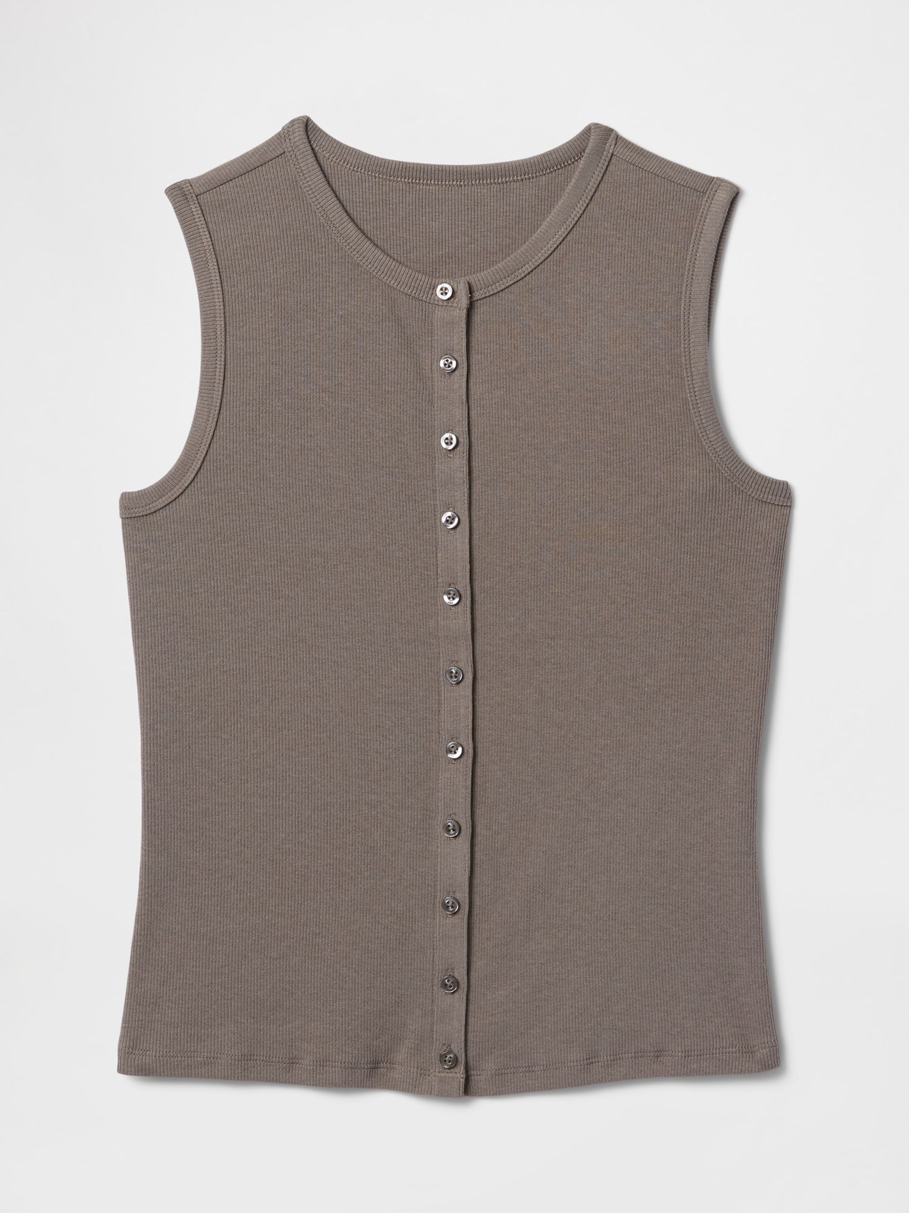 Brown Cotton-Modal Modern Ribbed Cardigan Vest - Image 4 of 5