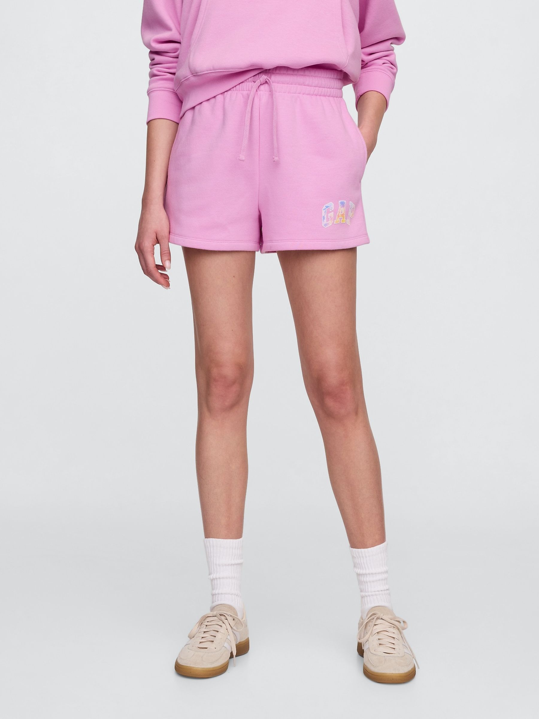 Pink Palm Print Logo Pull On Shorts - Image 1 of 4