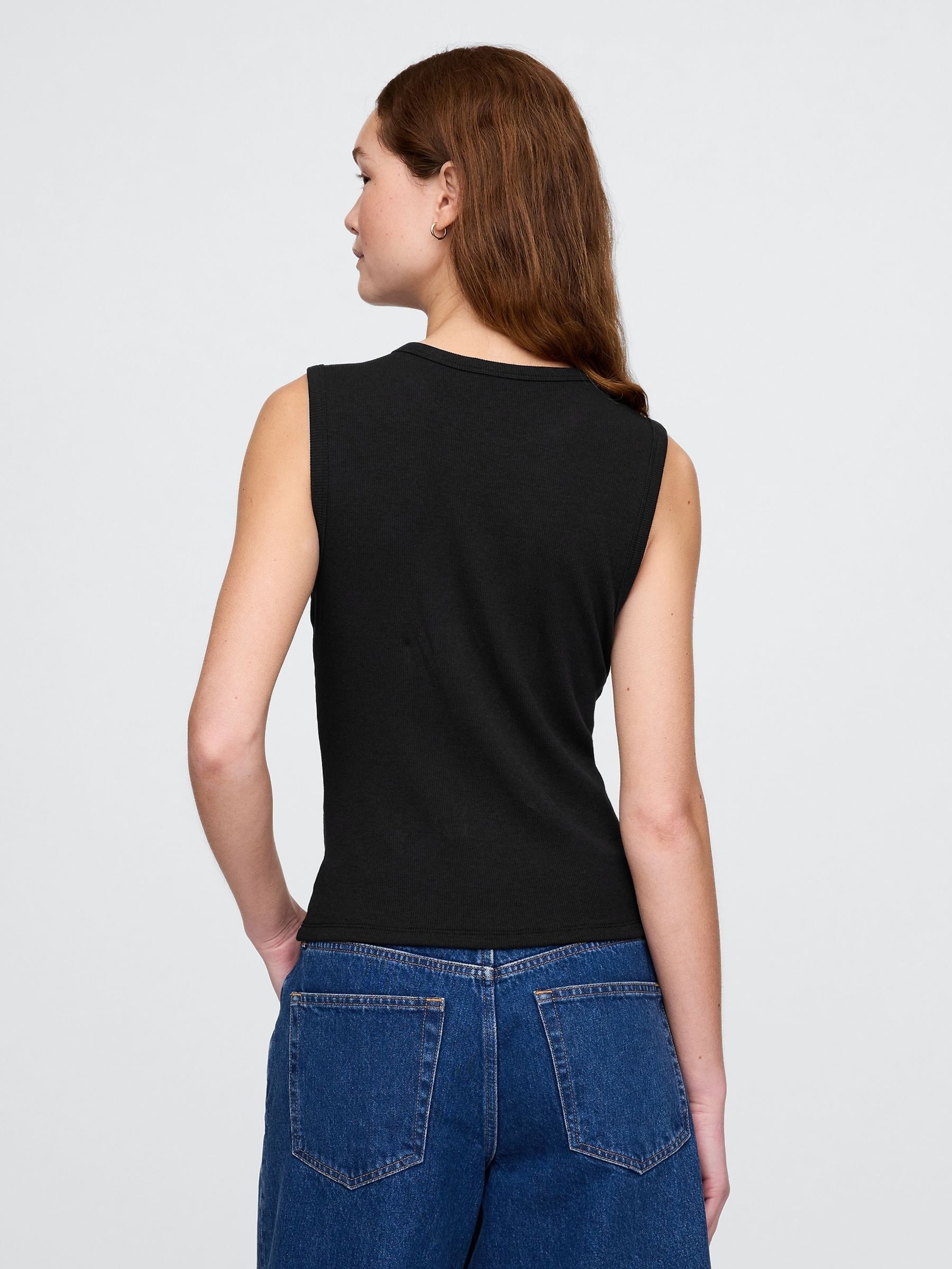 Black Cotton-Modal Modern Ribbed Cardigan Vest - Image 2 of 5
