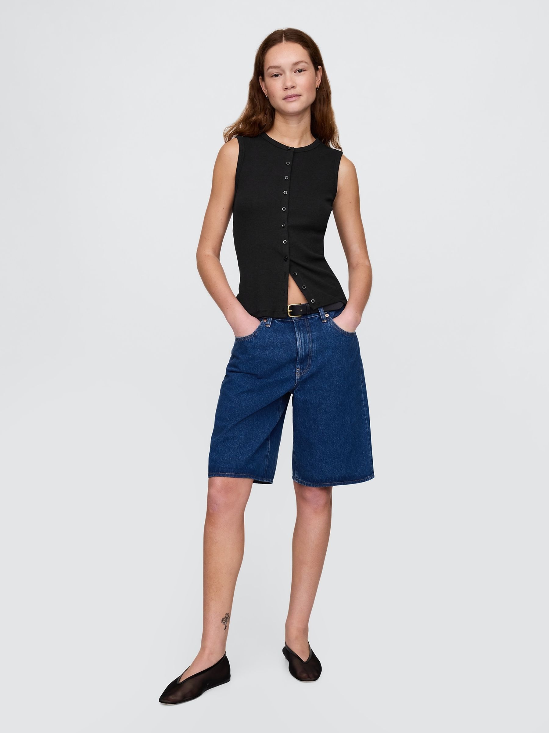 Black Cotton-Modal Modern Ribbed Cardigan Vest - Image 3 of 5