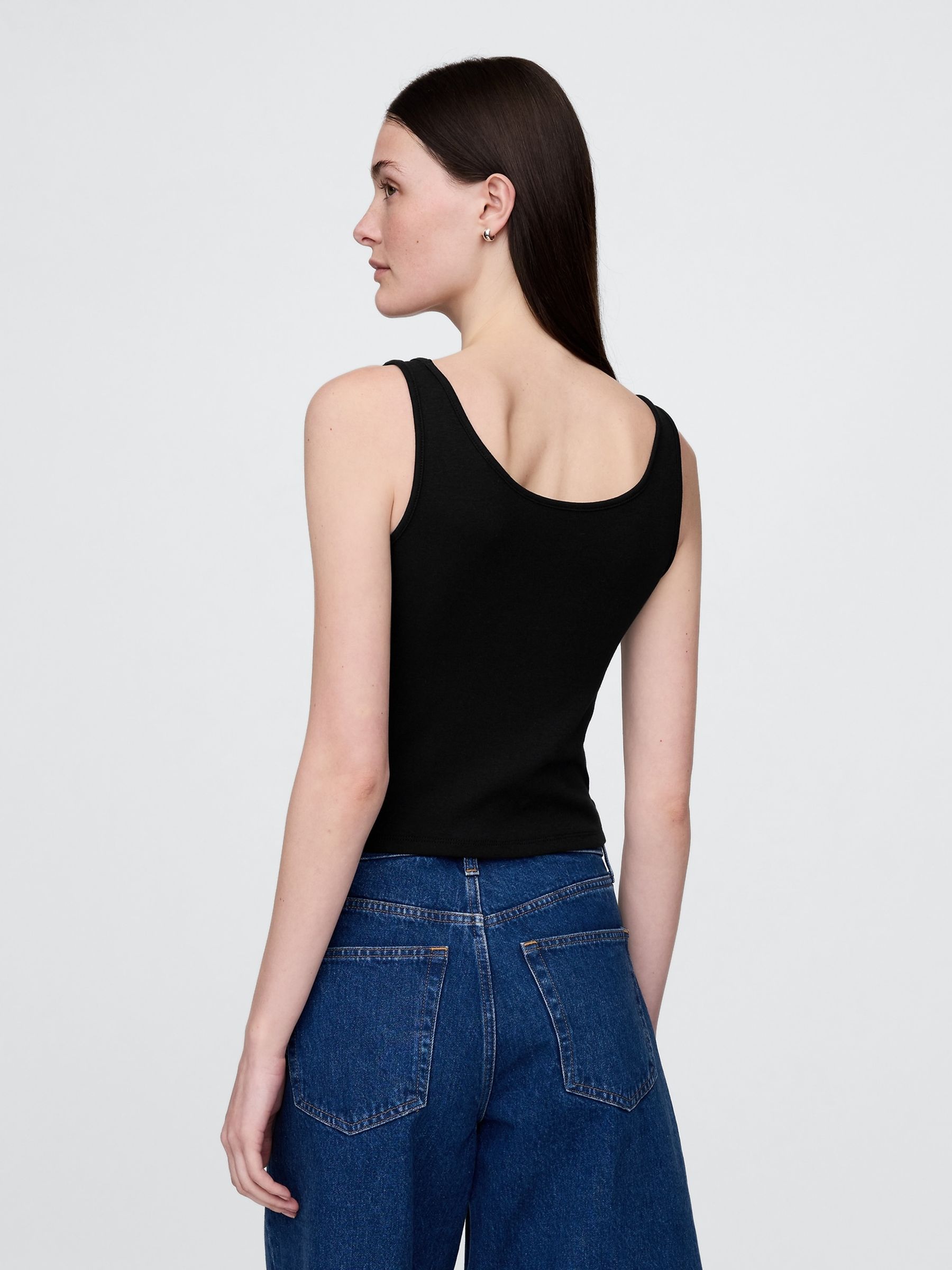Black Modern Cotton-Modal Scoop Neck Cropped Vest - Image 2 of 5