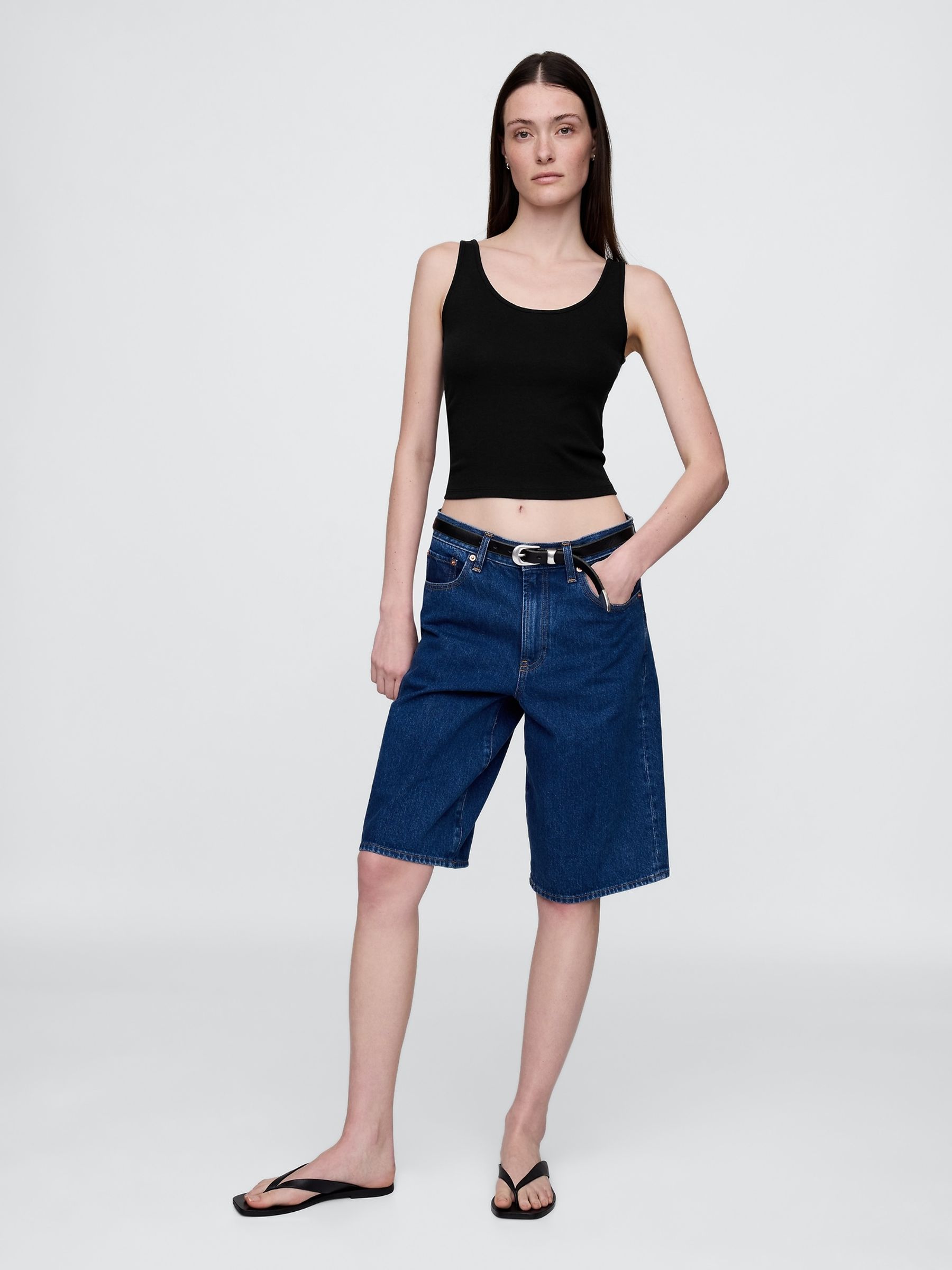 Black Modern Cotton-Modal Scoop Neck Cropped Vest - Image 3 of 5