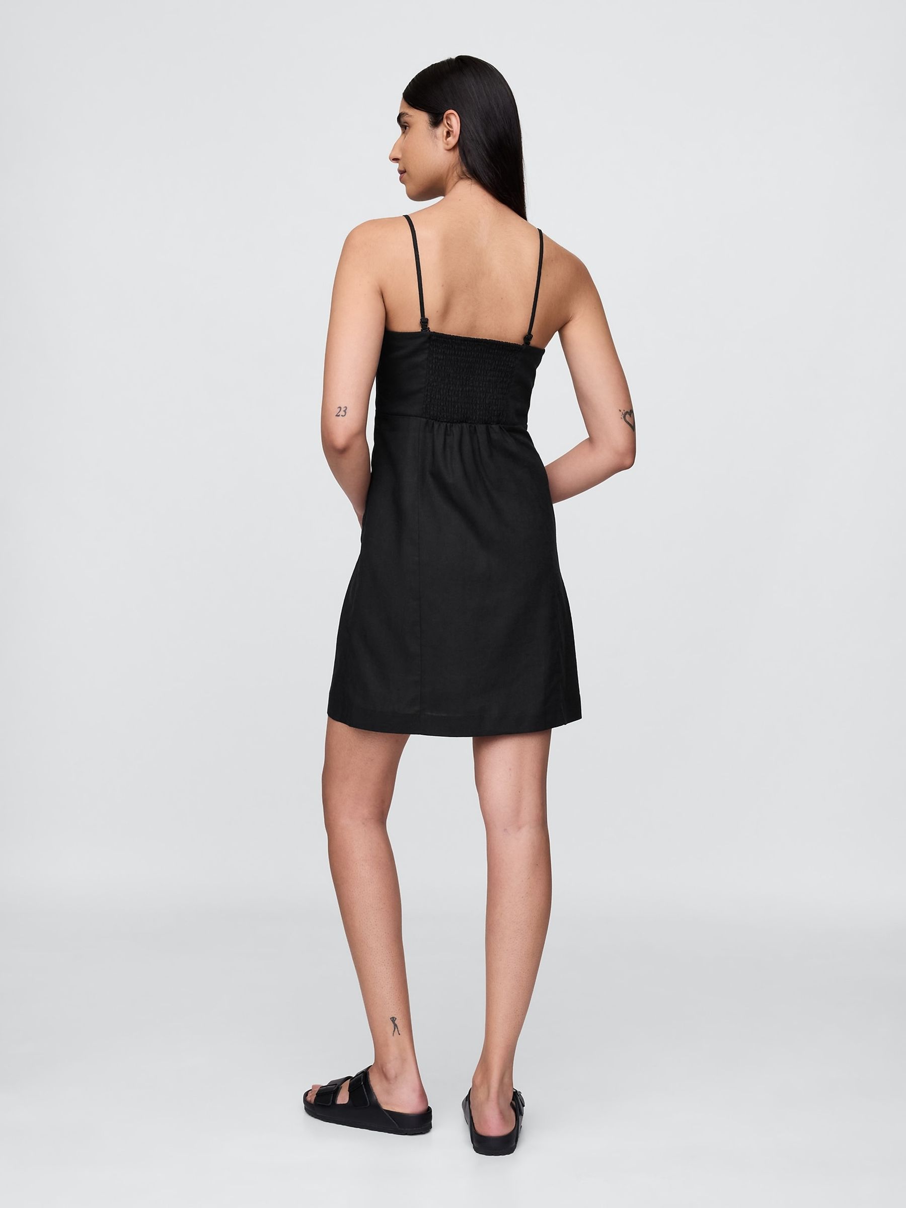 Black Linen-Blend A-Line Mini Dress - Image 2 of 3