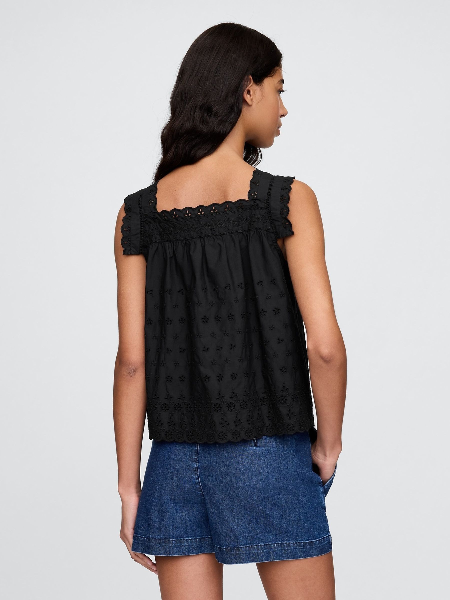 Black DÔEN Eyelet Sleeveless Top - Image 2 of 6