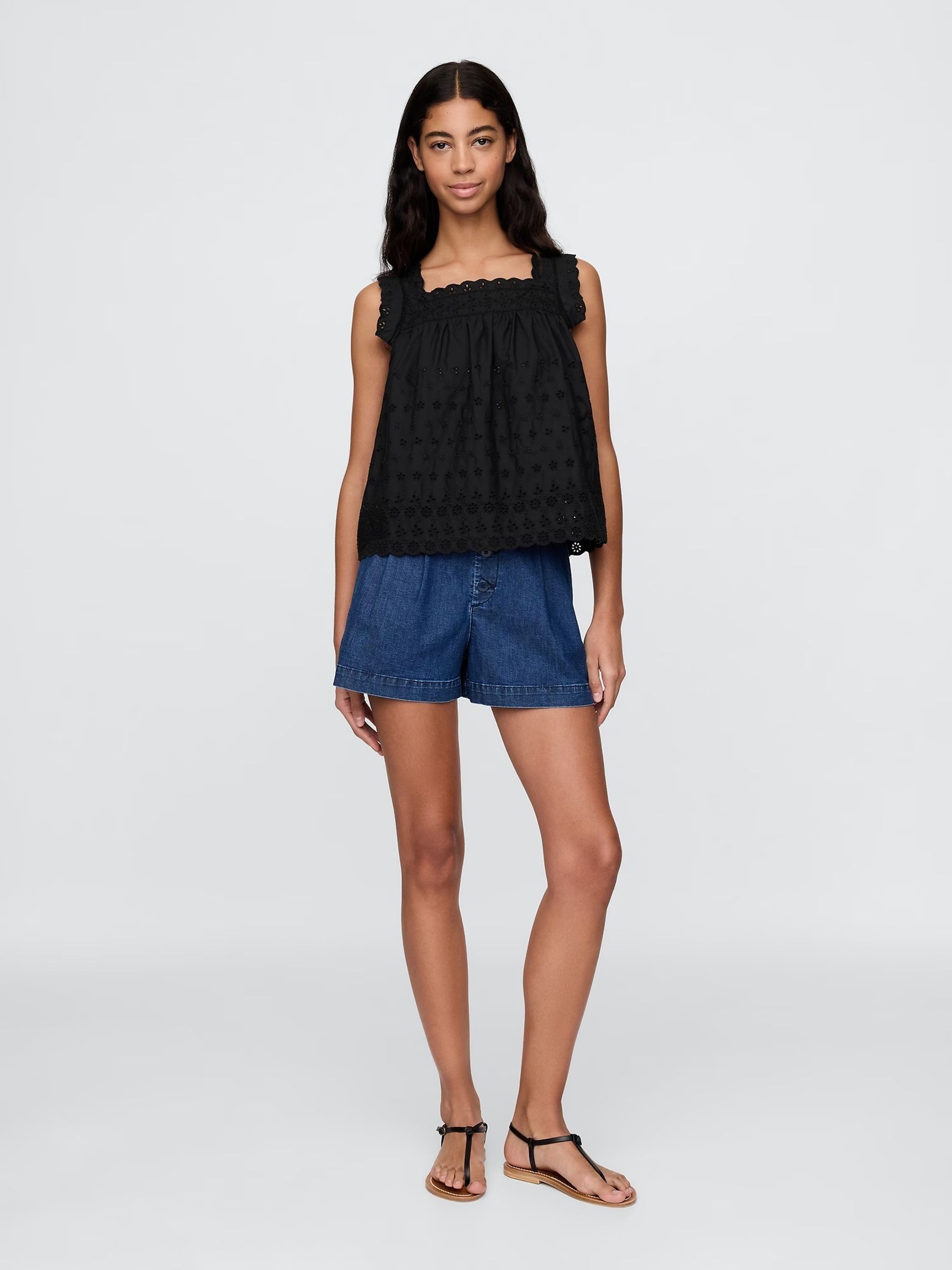 Black DÔEN Eyelet Sleeveless Top - Image 3 of 6