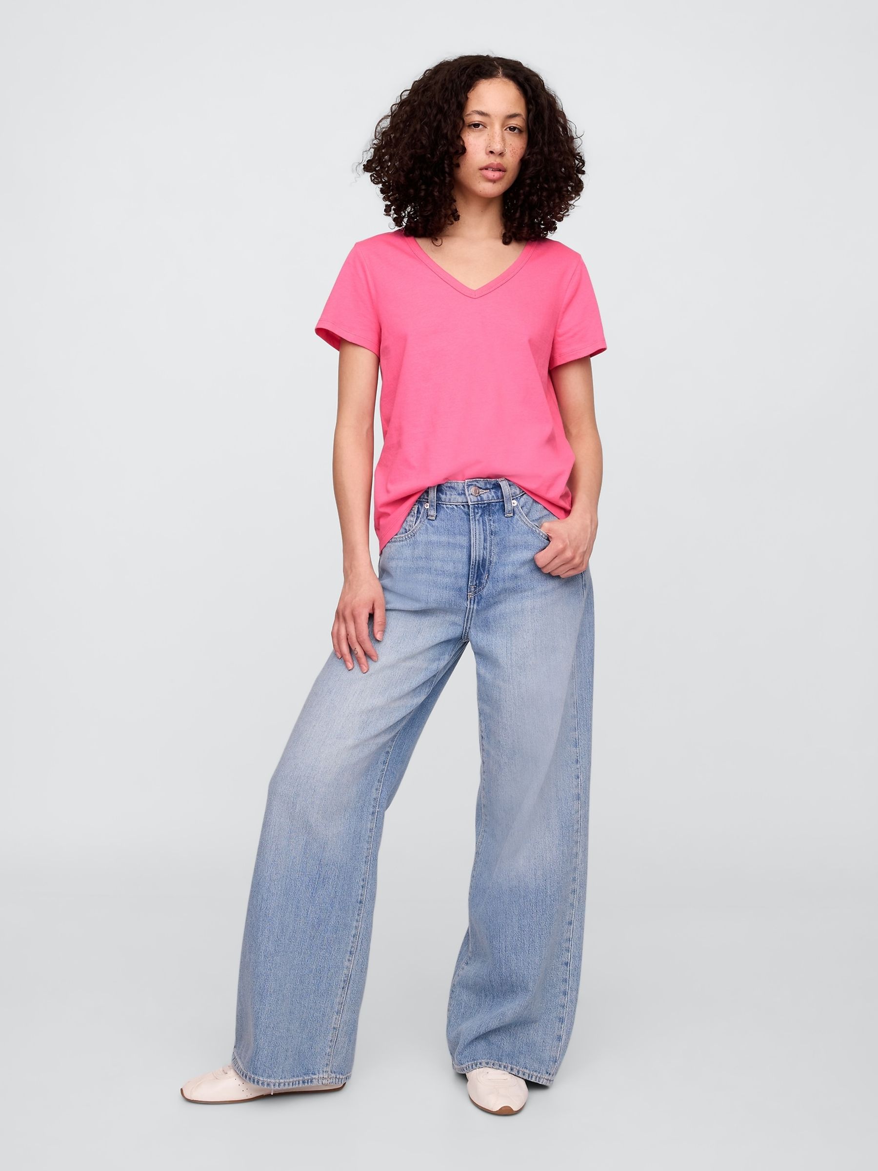 Dark Pink V-Neck Favourite Cotton Short Sleeve T-Shirt - Image 3 of 5