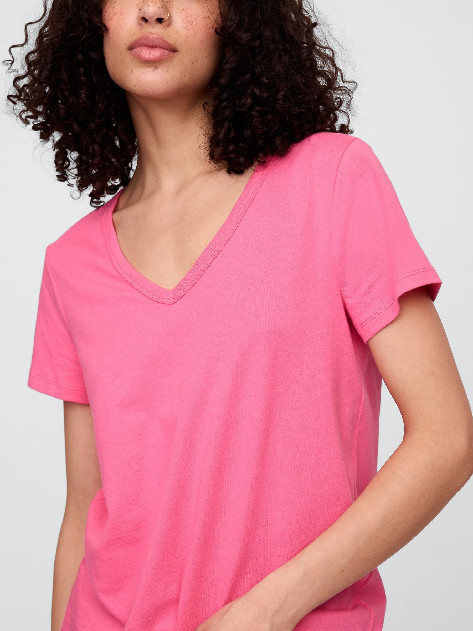 Dark Pink V-Neck Favourite Cotton Short Sleeve T-Shirt - Image 4 of 5