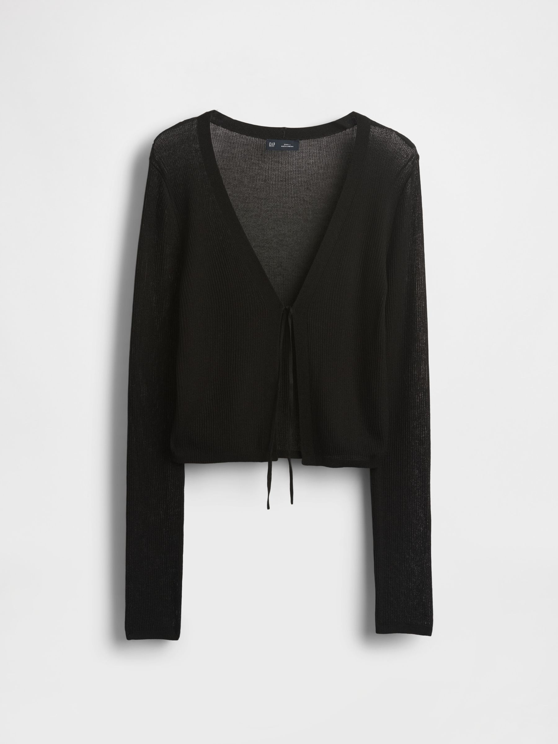 Black Sheer Rib Cropped Tie-Front Cardigan - Image 4 of 4