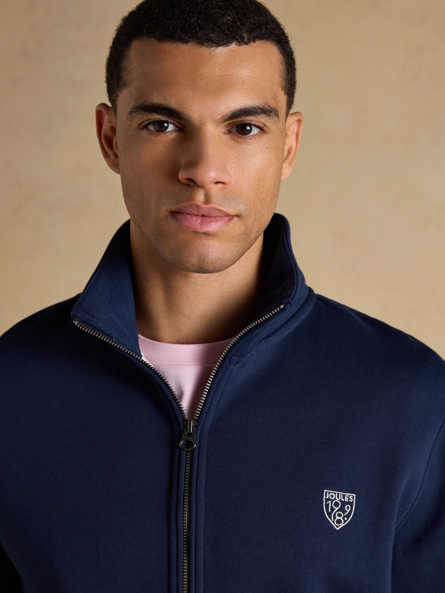 Navy Brushed Cotton Zip Through Track Sweatshirt - Image 3 of 10