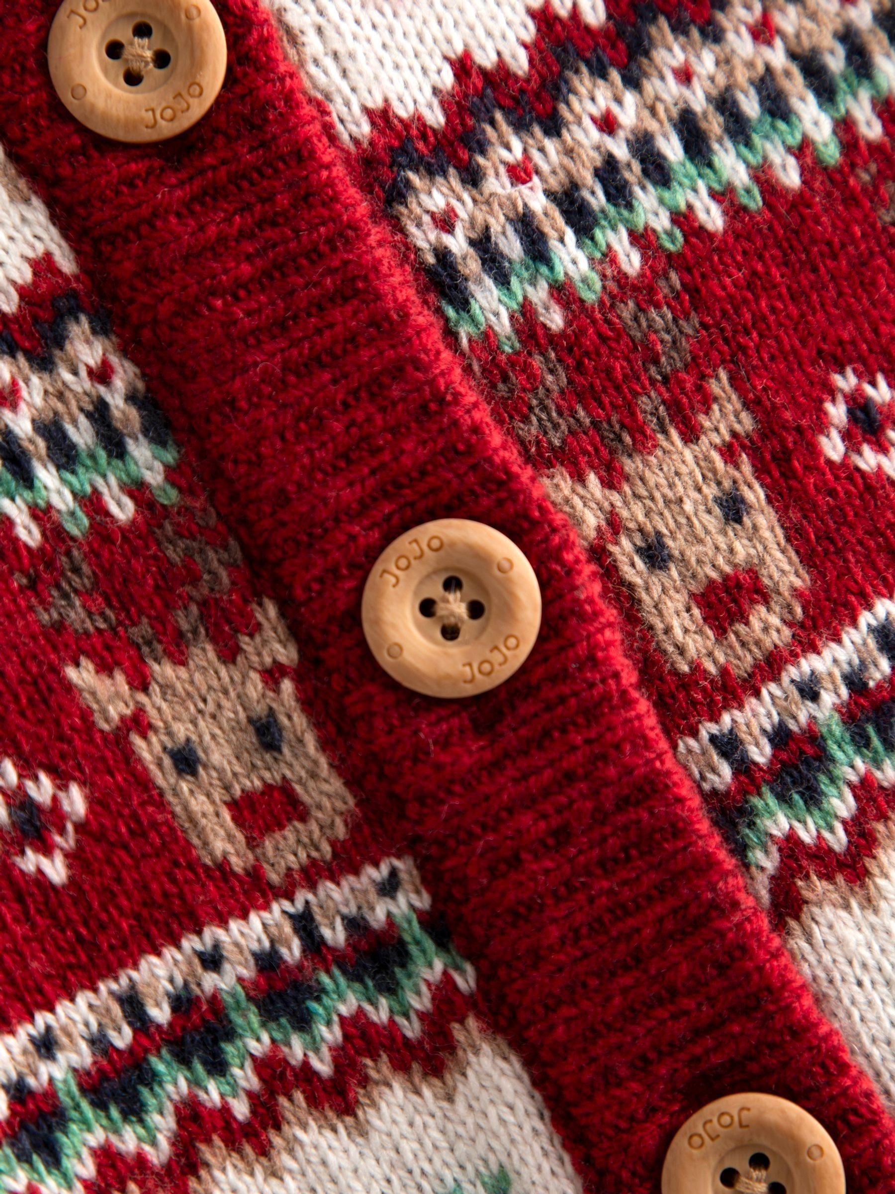 Red Reindeer Christmas Frill Shoulder Fairisle Cardigan - Image 2 of 4