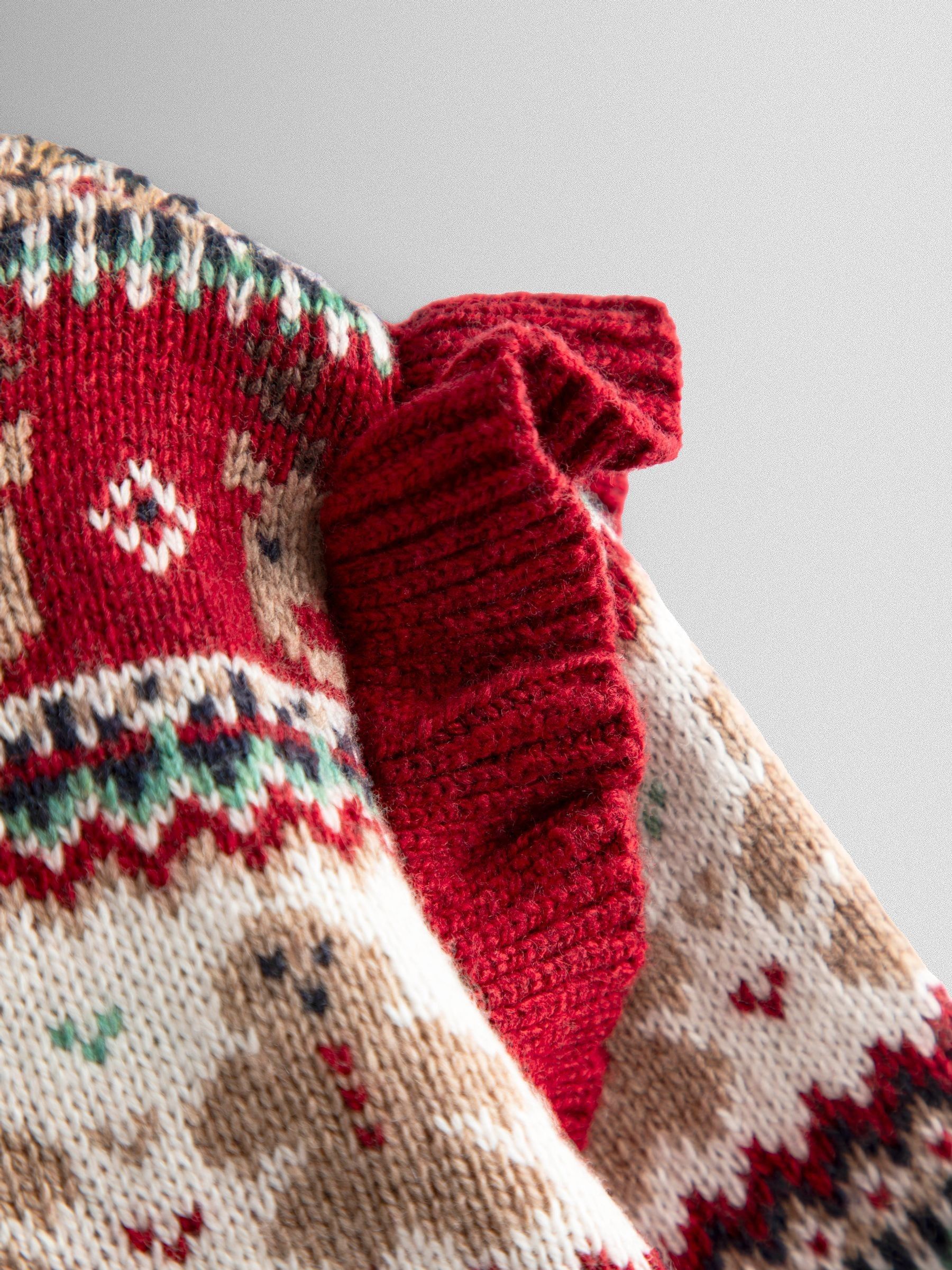 Red Reindeer Christmas Frill Shoulder Fairisle Cardigan - Image 3 of 4