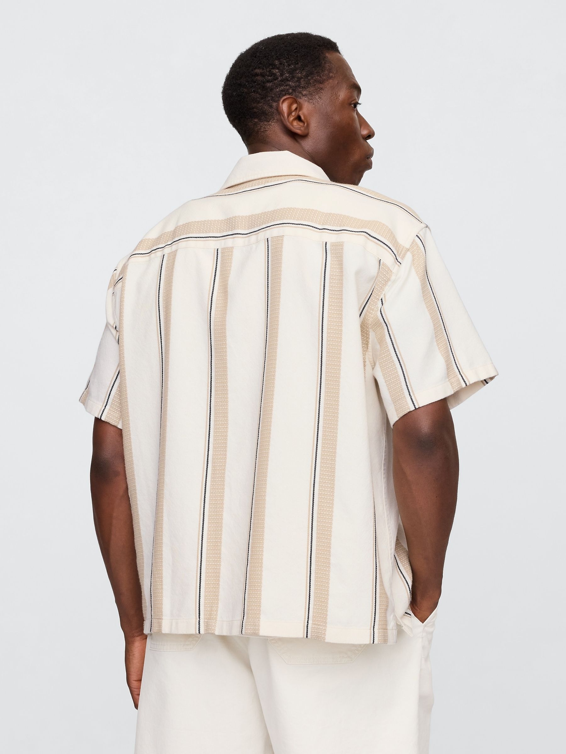 Cream/Beige Stripe Short Sleeve Boxy Shirt - Image 2 of 5
