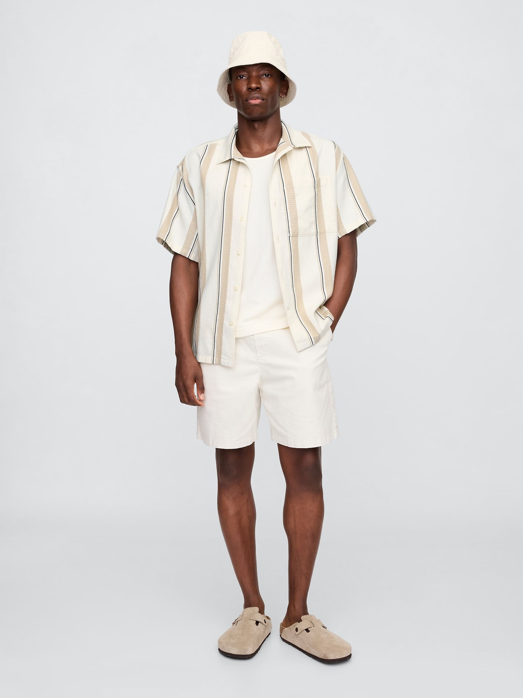 Cream/Beige Stripe Short Sleeve Boxy Shirt - Image 3 of 5