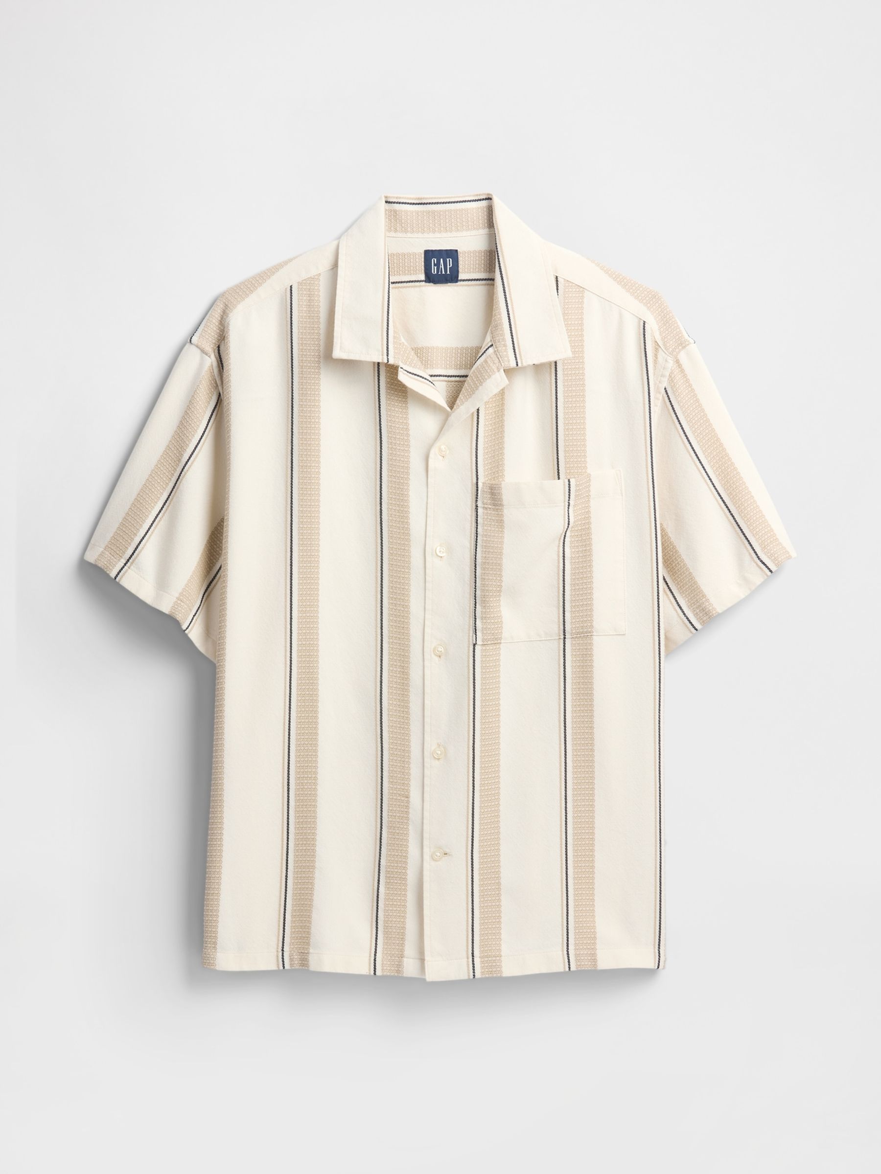 Cream/Beige Stripe Short Sleeve Boxy Shirt - Image 4 of 5