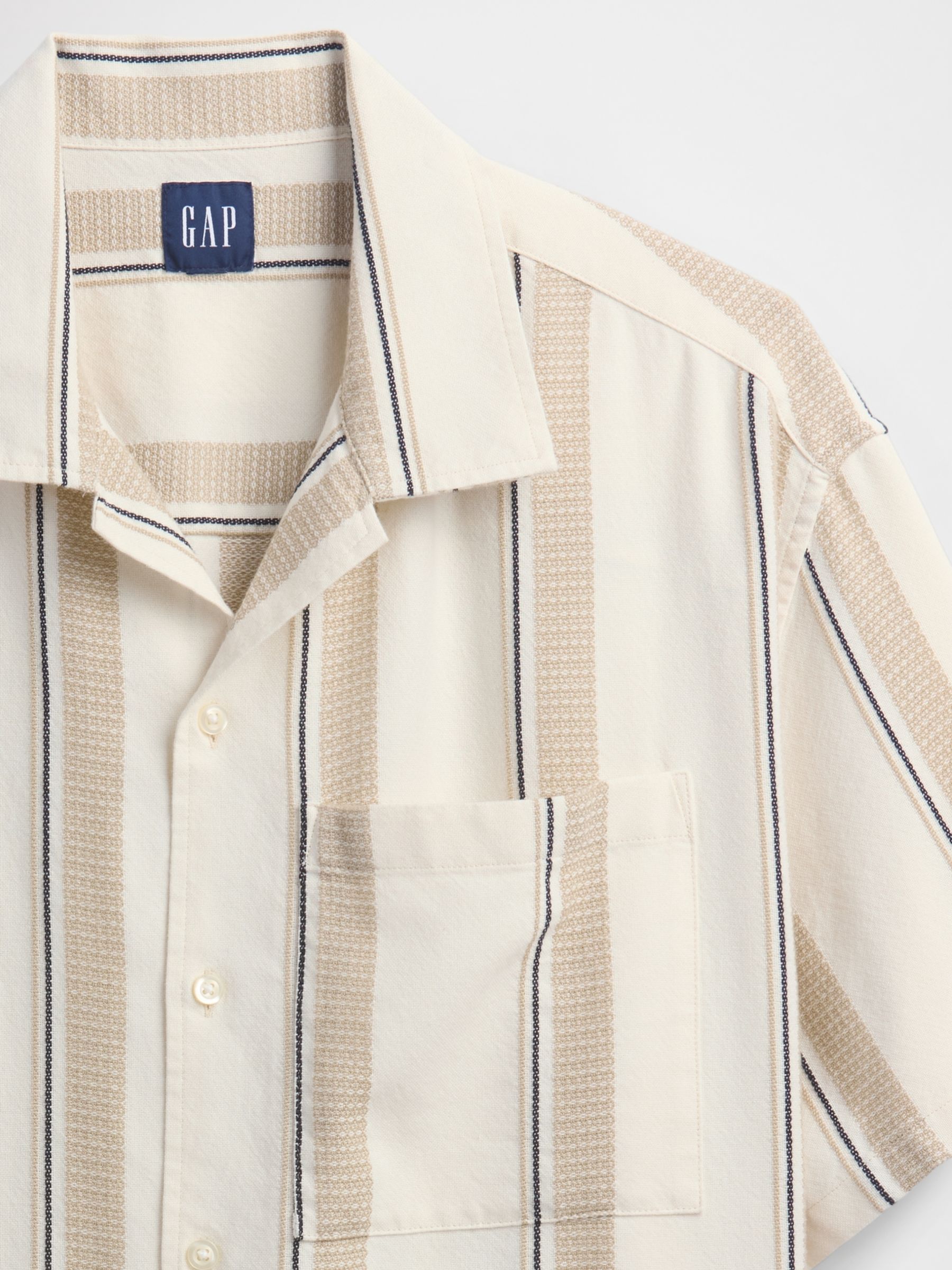 Cream/Beige Stripe Short Sleeve Boxy Shirt - Image 5 of 5