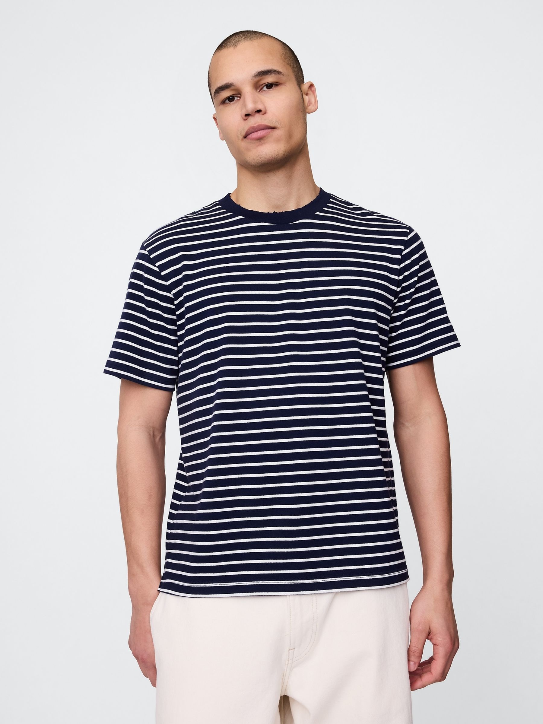 Navy Blue Stripe Heavyweight Original T-Shirt - Image 1 of 5