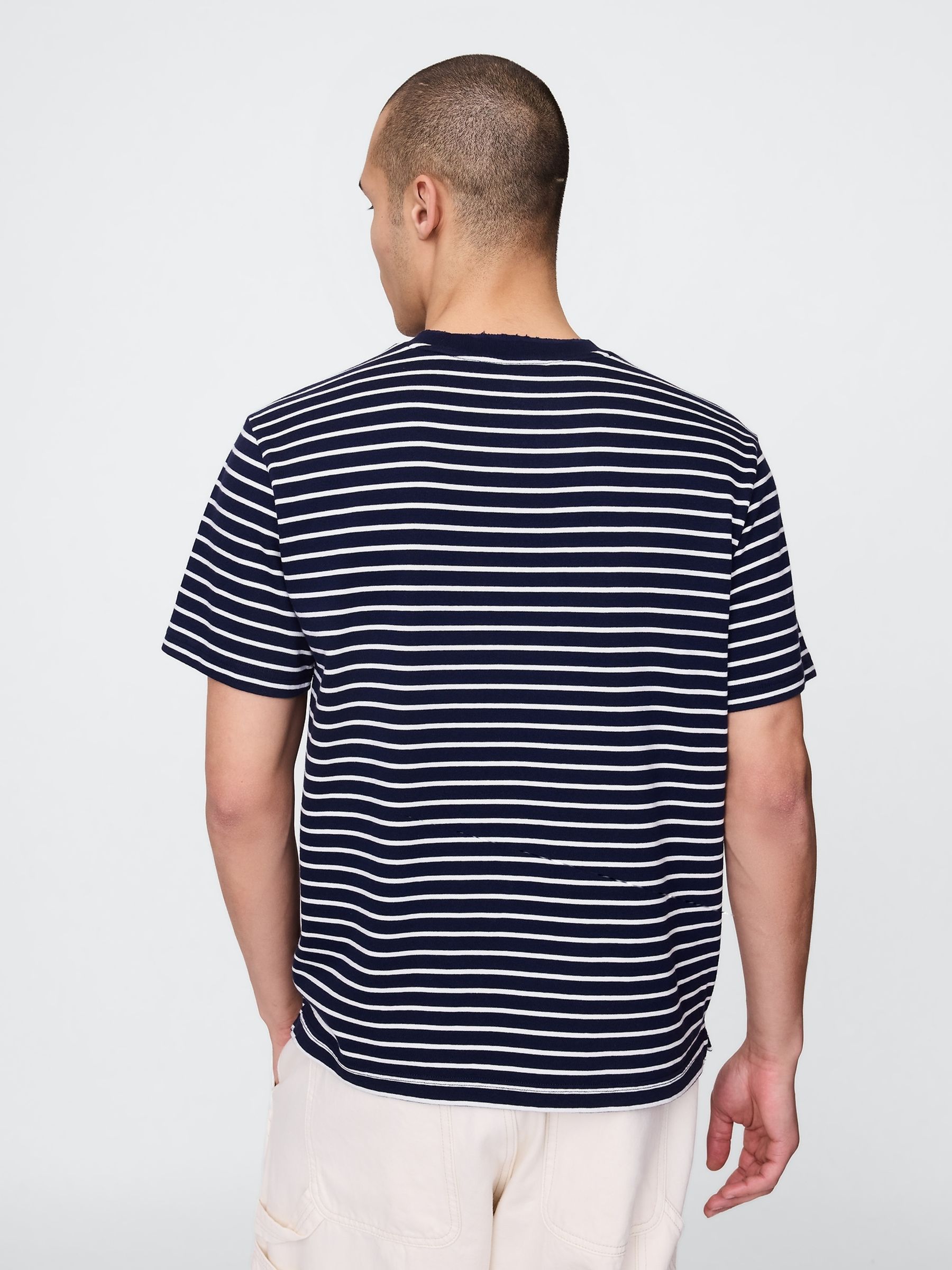 Navy Blue Stripe Heavyweight Original T-Shirt - Image 2 of 5