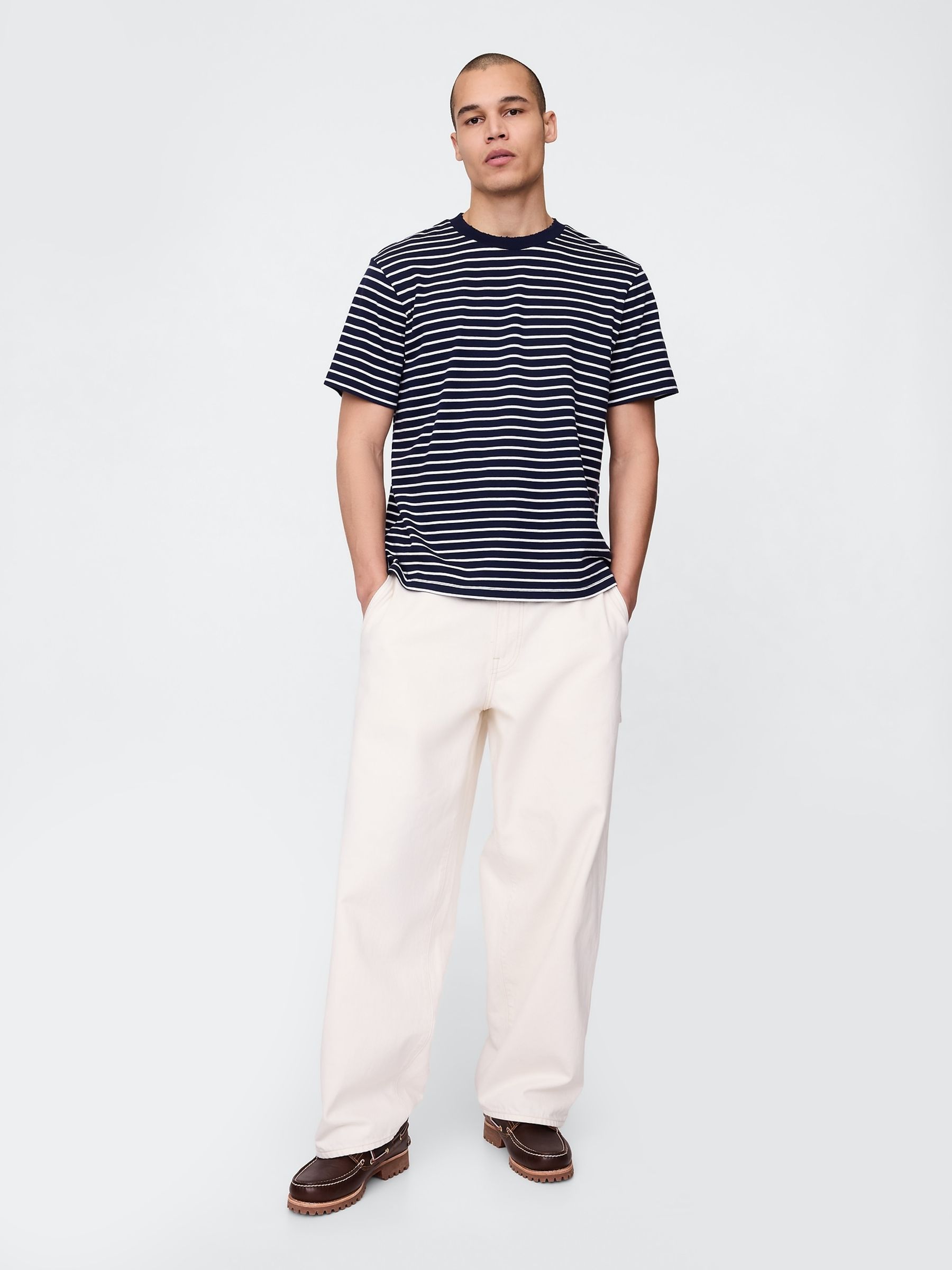 Navy Blue Stripe Heavyweight Original T-Shirt - Image 3 of 5