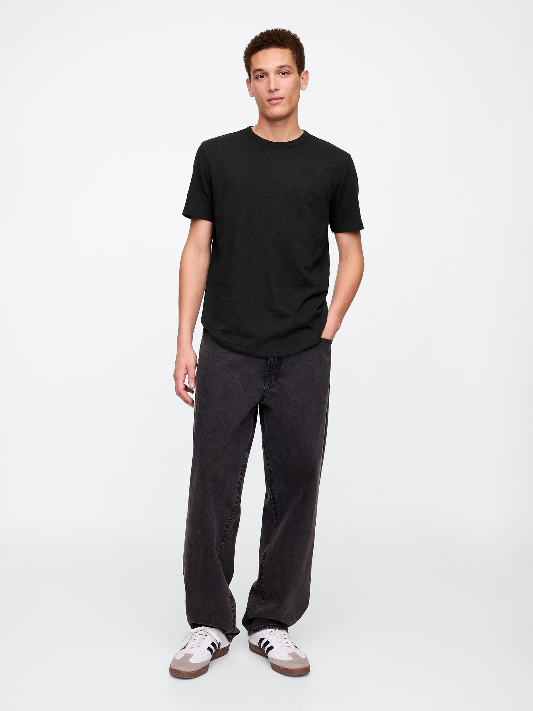 Black Slub Curved Hem Short Sleeve T-Shirt - Image 2 of 4 Black Slub Curved Hem Short Sleeve T-Shirt - Image 2 of 4