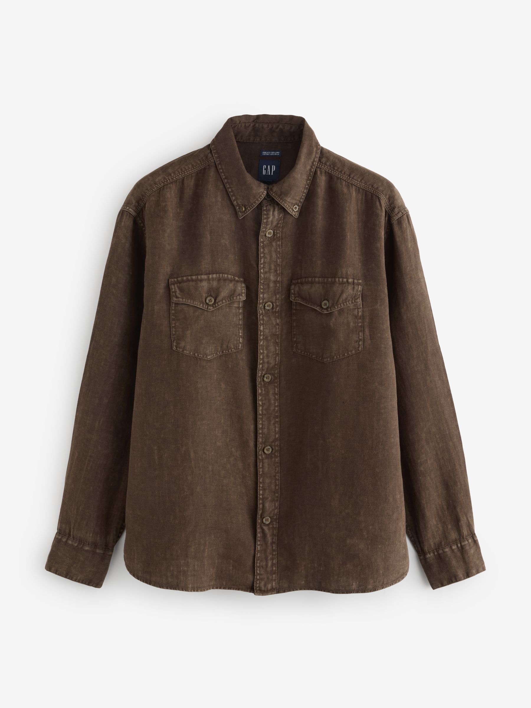 Brown 100% Linen Classic Shirt - Image 1 of 5