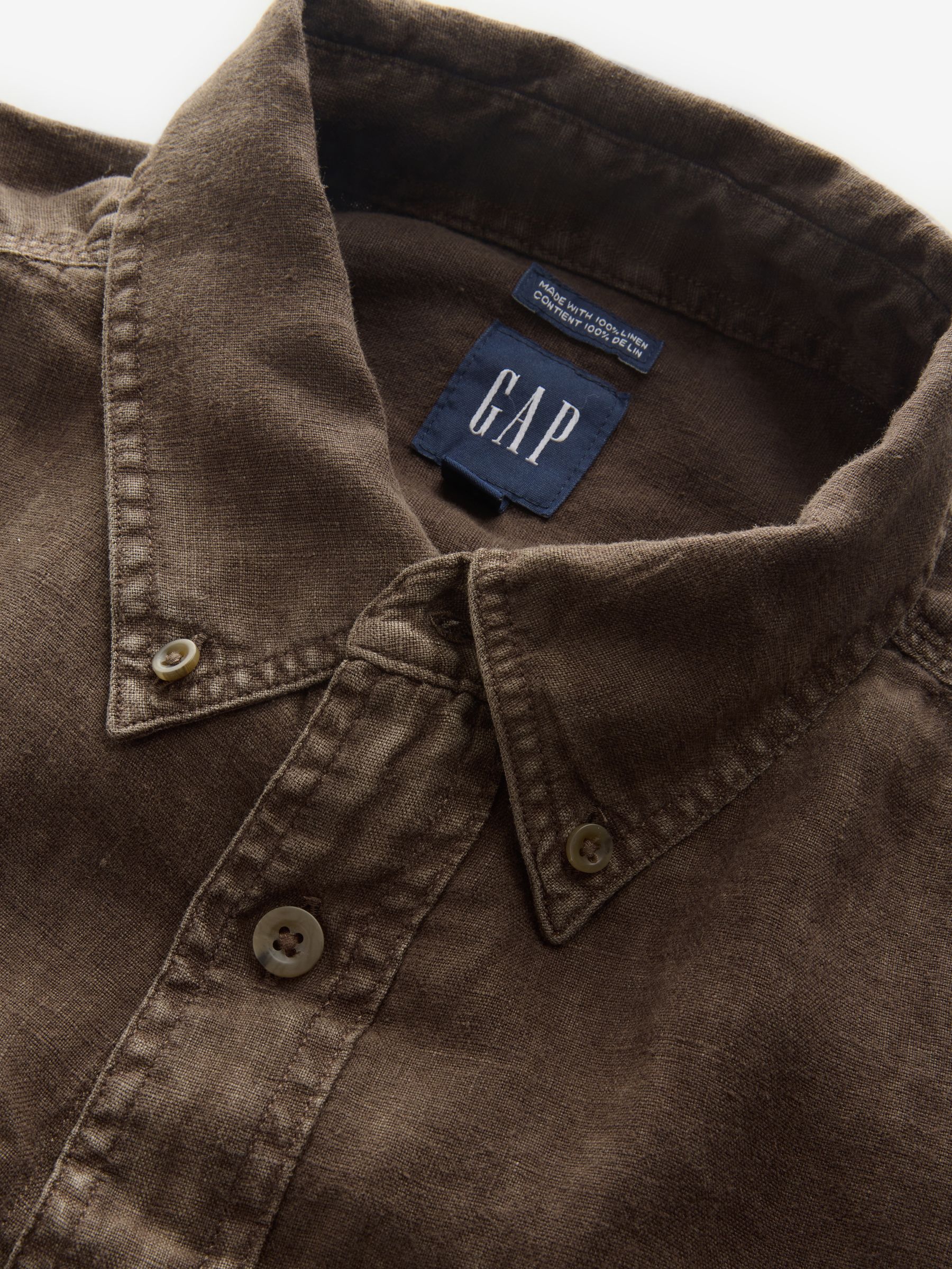 Brown 100% Linen Classic Shirt - Image 3 of 5