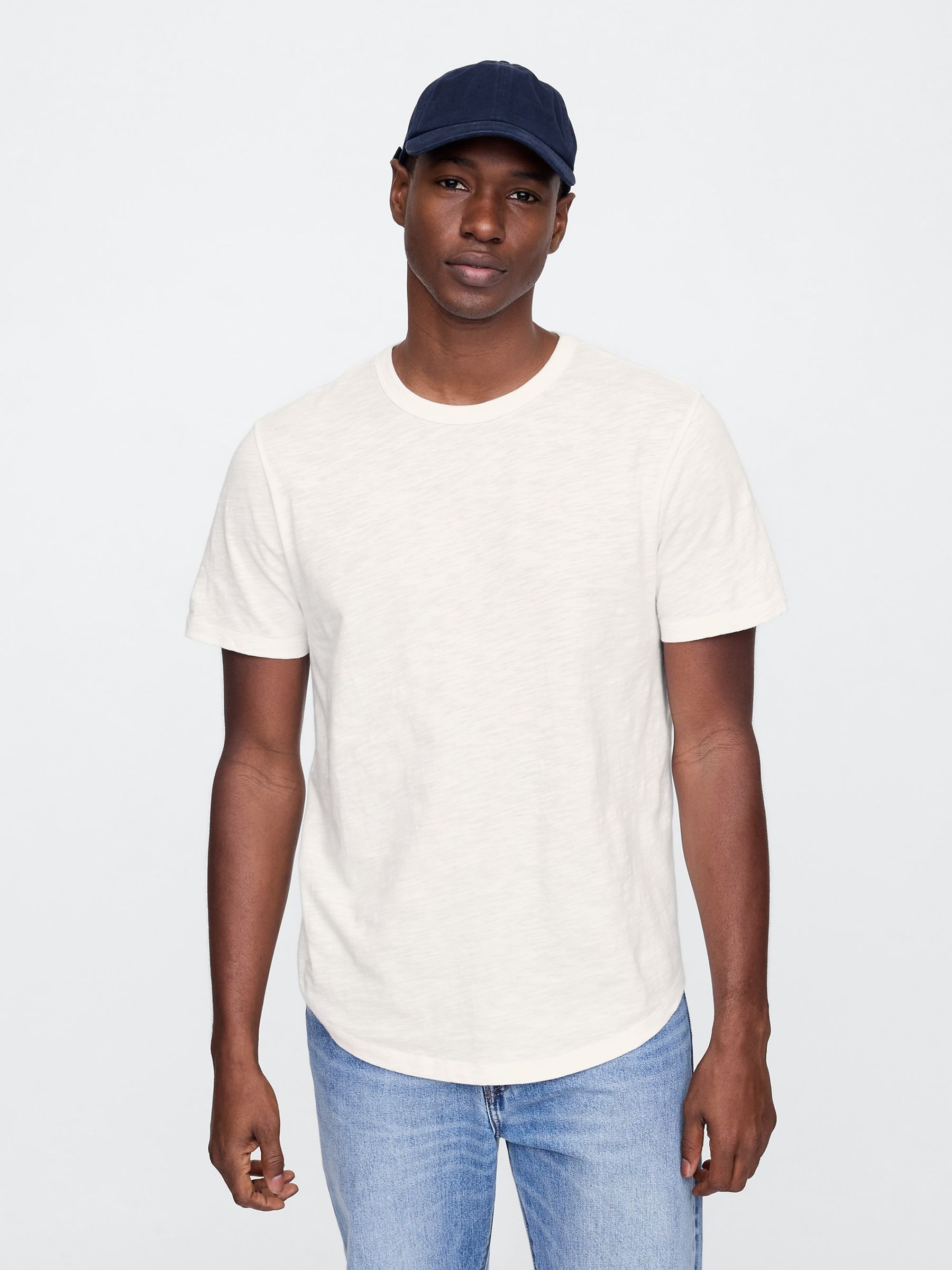 White Slub Curved Hem Short Sleeve T-Shirt - Image 1 of 4