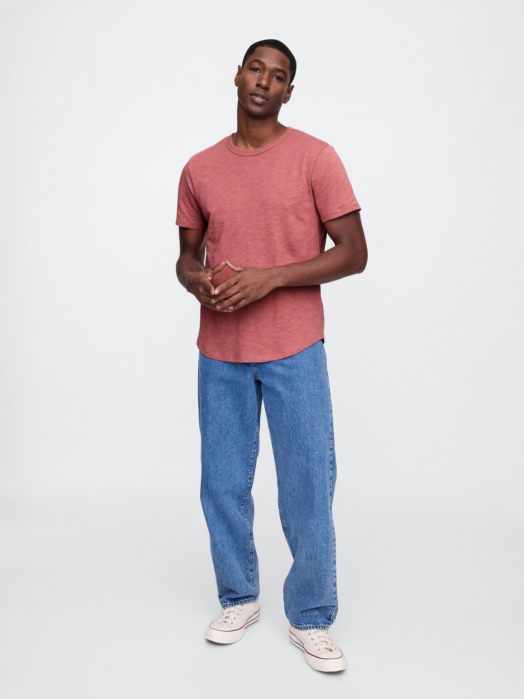Red Slub Curved Hem Short Sleeve T-Shirt - Image 3 of 5