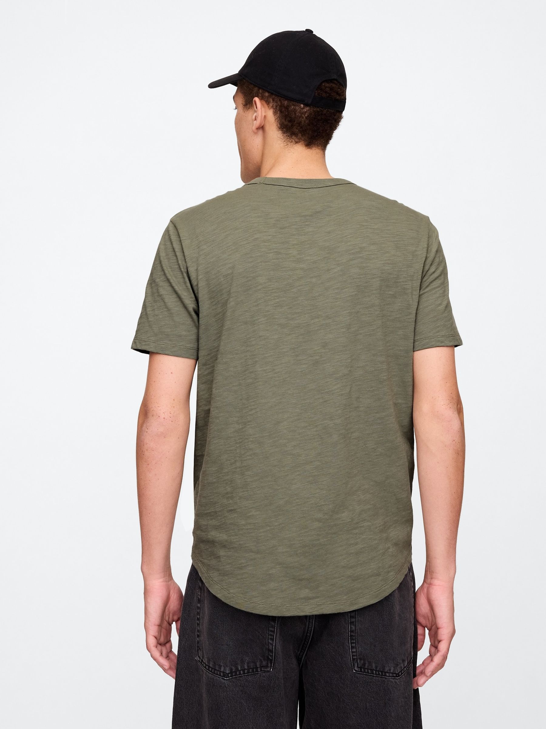 Khaki Green Slub Curved Hem Short Sleeve T-Shirt - Image 2 of 5