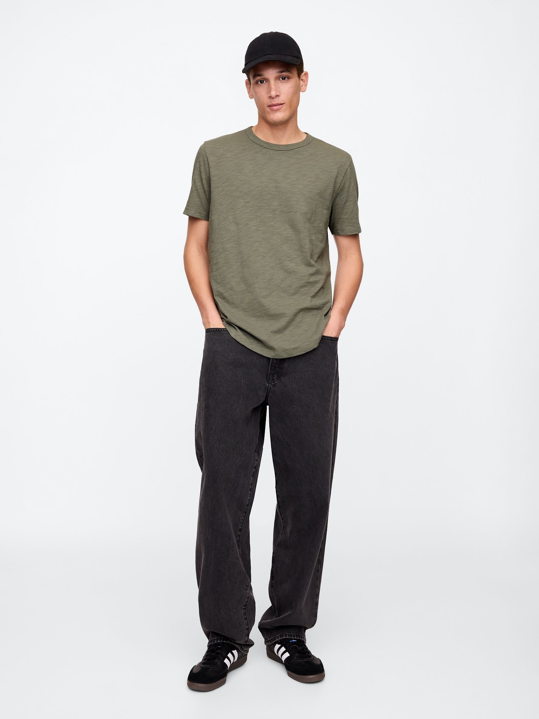 Khaki Green Slub Curved Hem Short Sleeve T-Shirt - Image 3 of 5