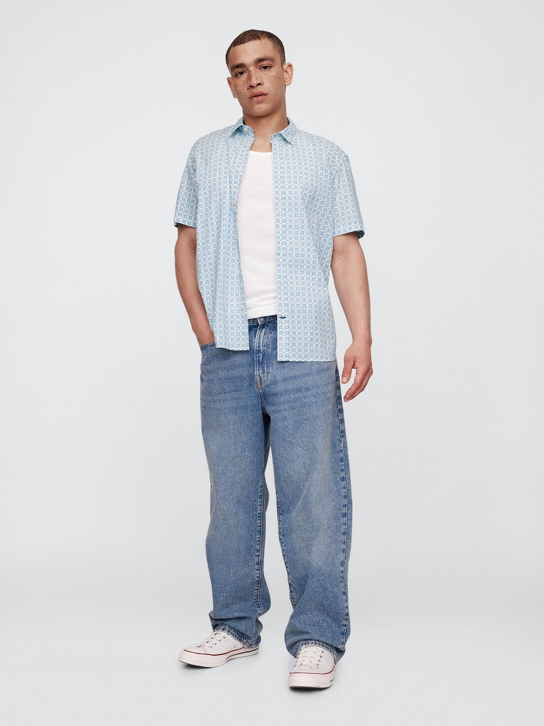 Blue Regular Fit Poplin Stretch Shirt - Image 3 of 5