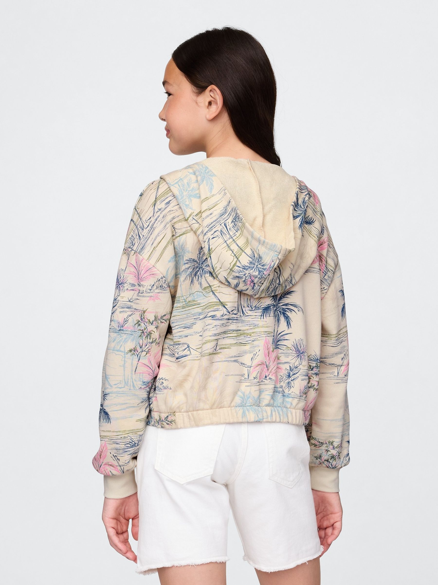 Beige Relaxed Cropped Zip Hoodie (4-13yrs) - Image 2 of 5