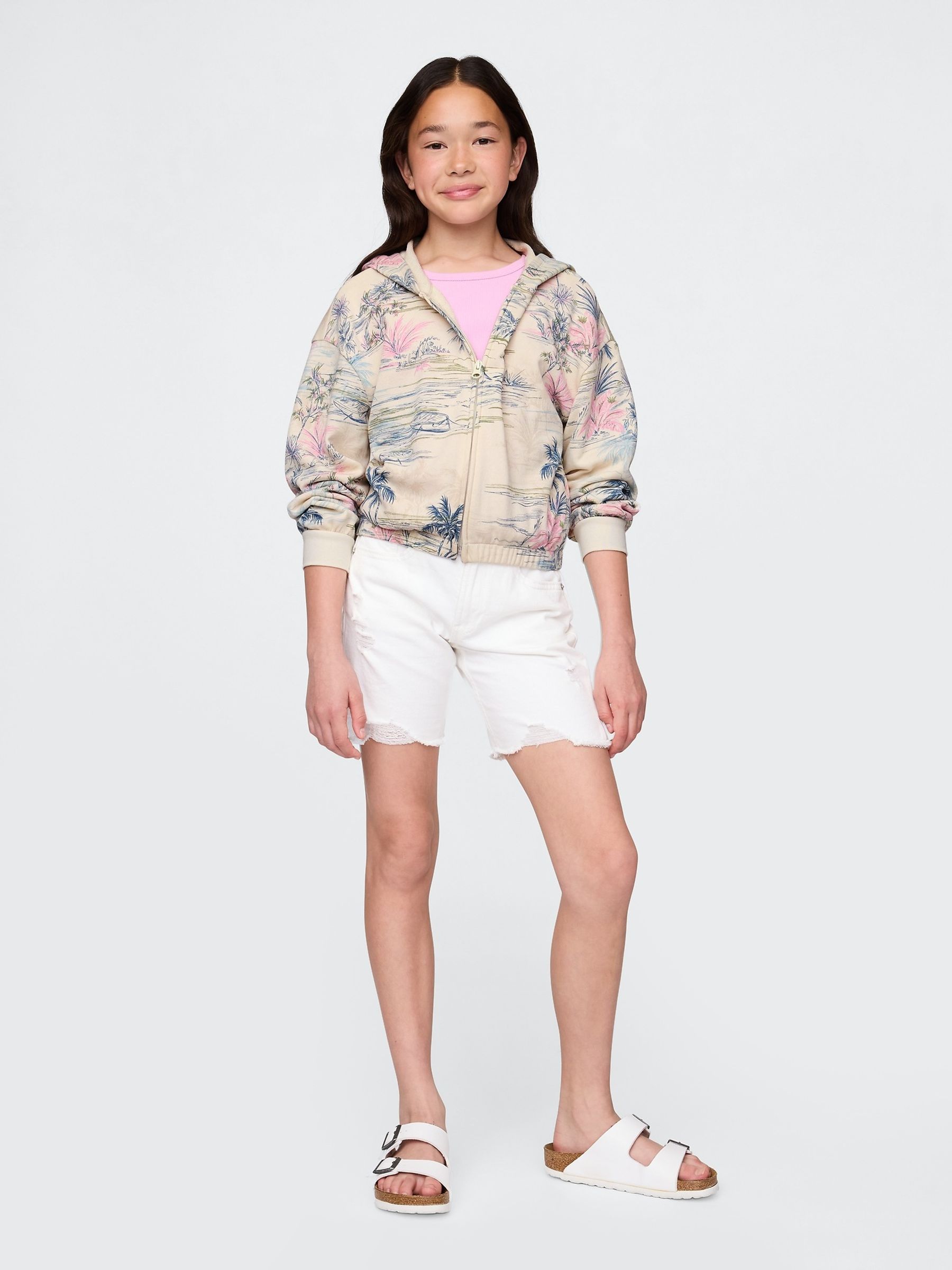 Beige Relaxed Cropped Zip Hoodie (4-13yrs) - Image 3 of 5