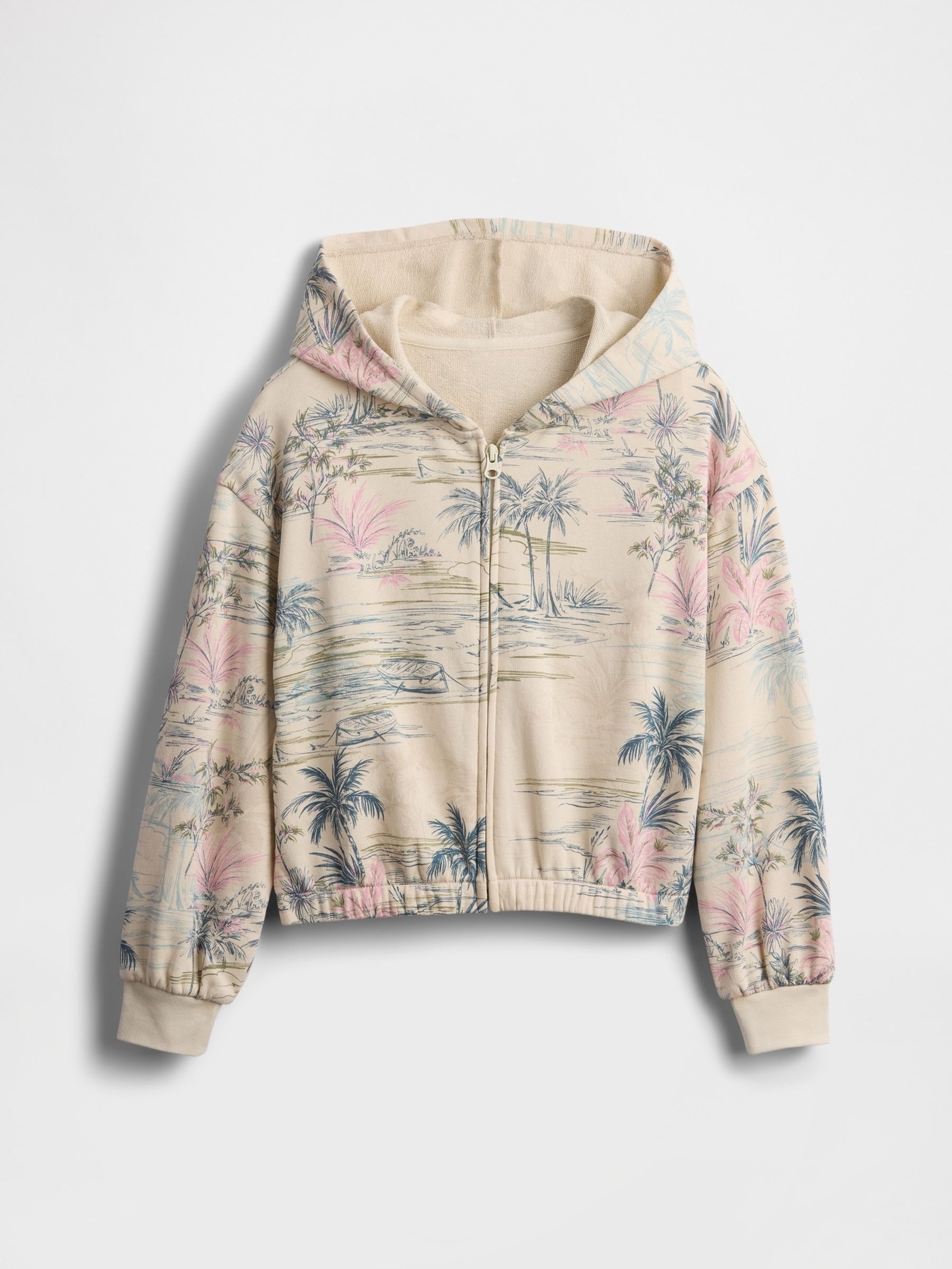 Beige Relaxed Cropped Zip Hoodie (4-13yrs) - Image 4 of 5