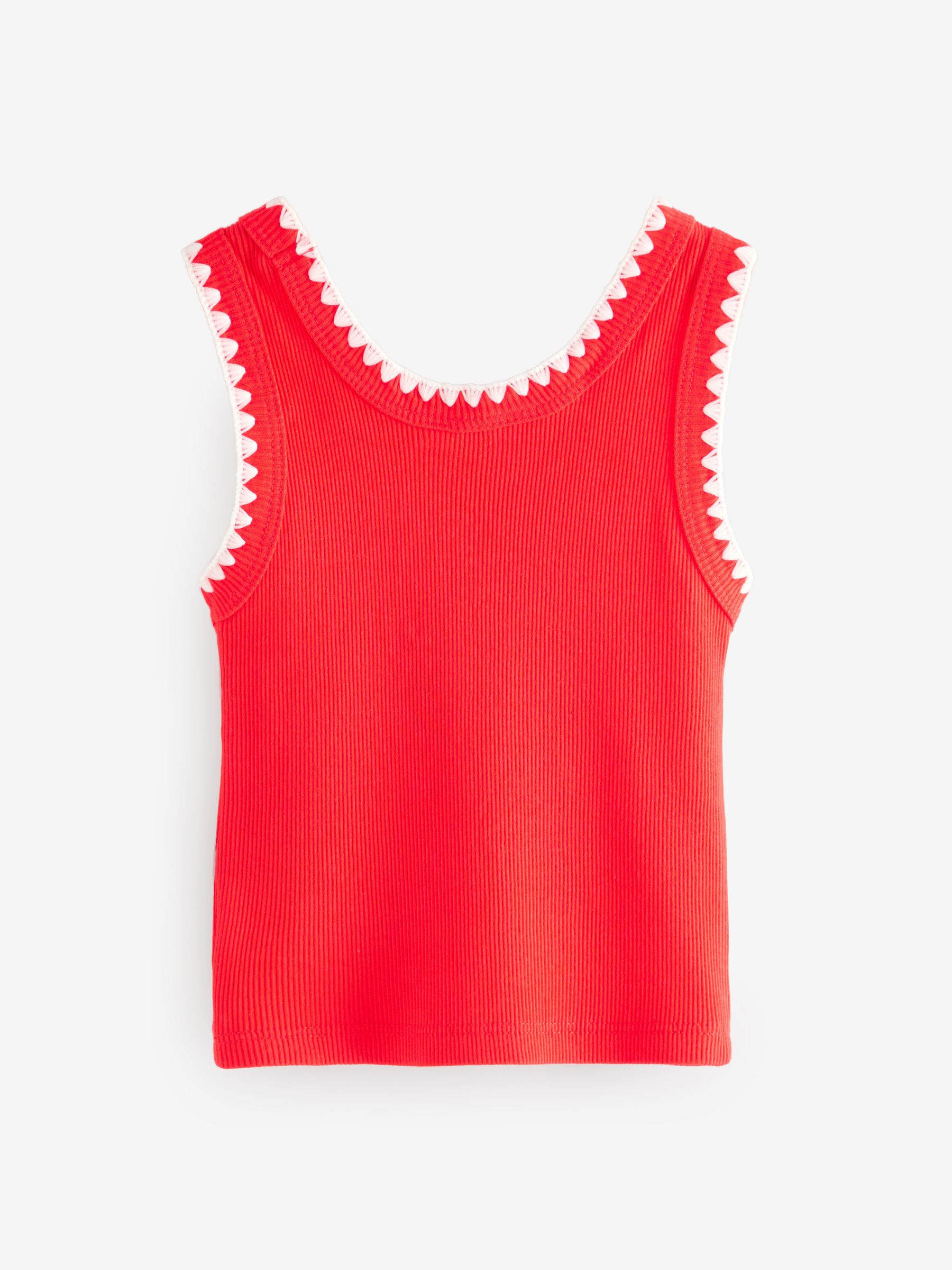 Red Cotton Ribbed Sleeveless Vest Top (4-13yrs) - Image 2 of 4