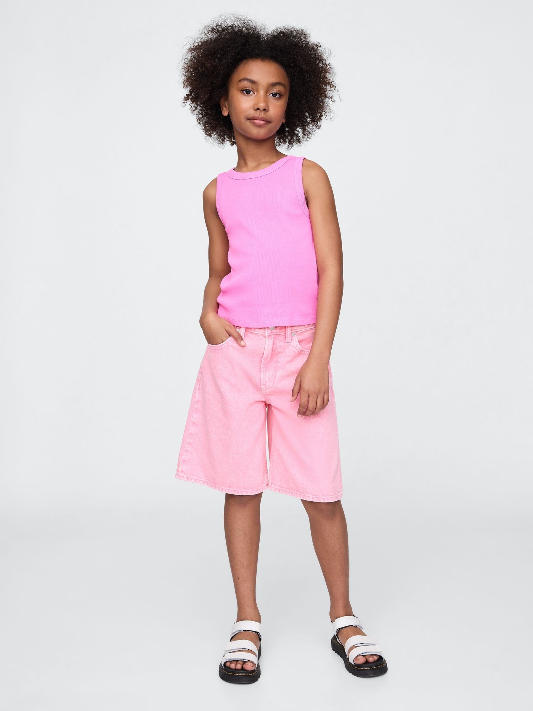 Pink Mid Waisted Longline Denim Shorts (5-13yrs) - Image 3 of 5