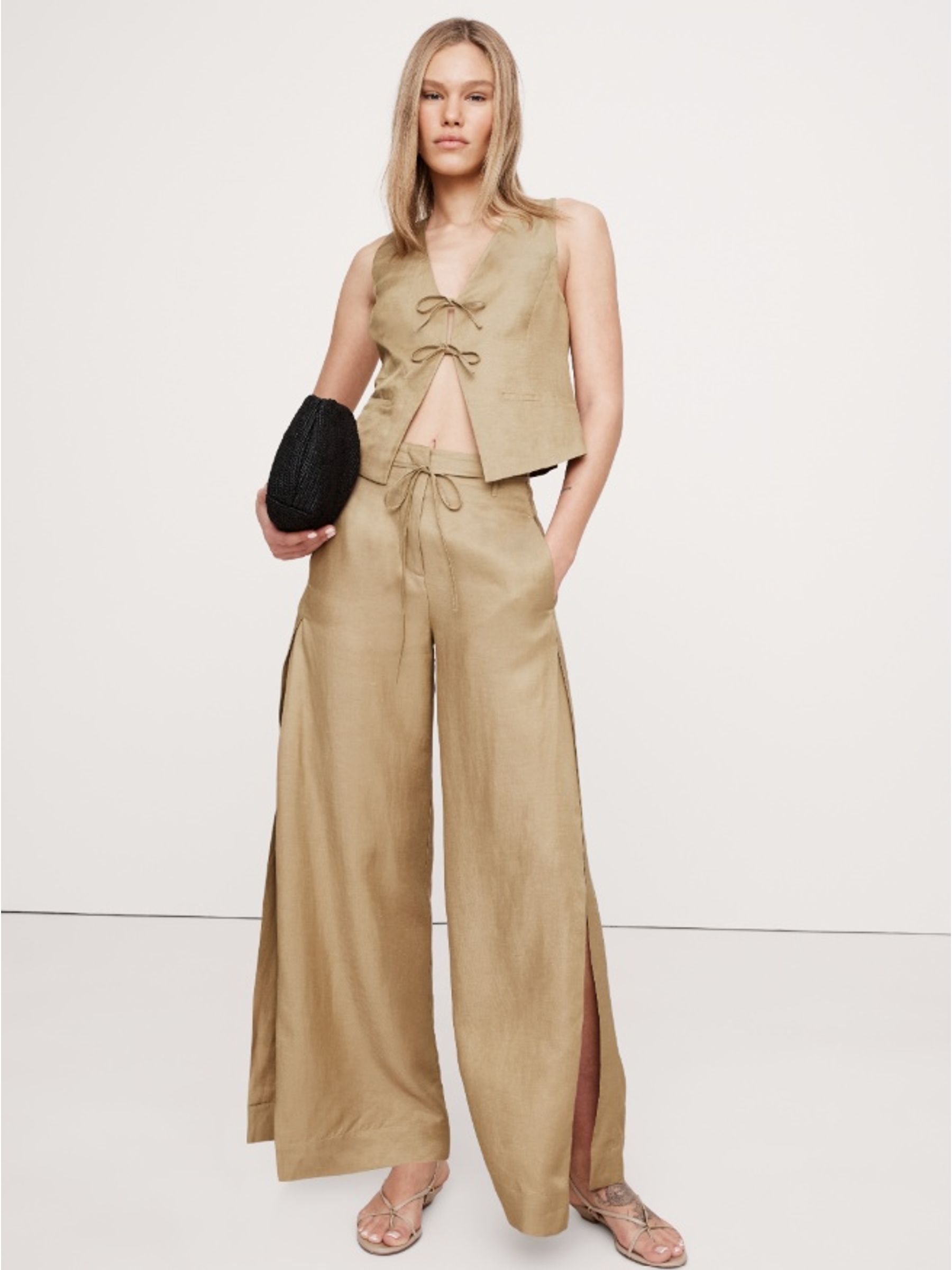 Banana Republic Beige Ultra High Rise Wide Leg Slit Trousers - Image 1 of 4