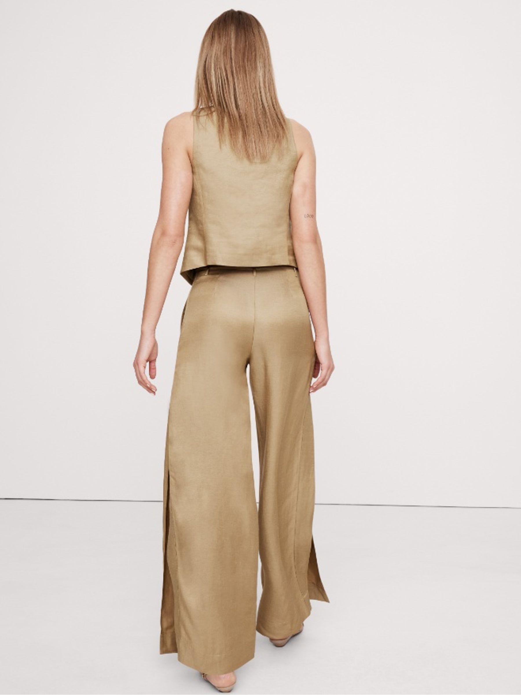Banana Republic Beige Ultra High Rise Wide Leg Slit Trousers - Image 2 of 4