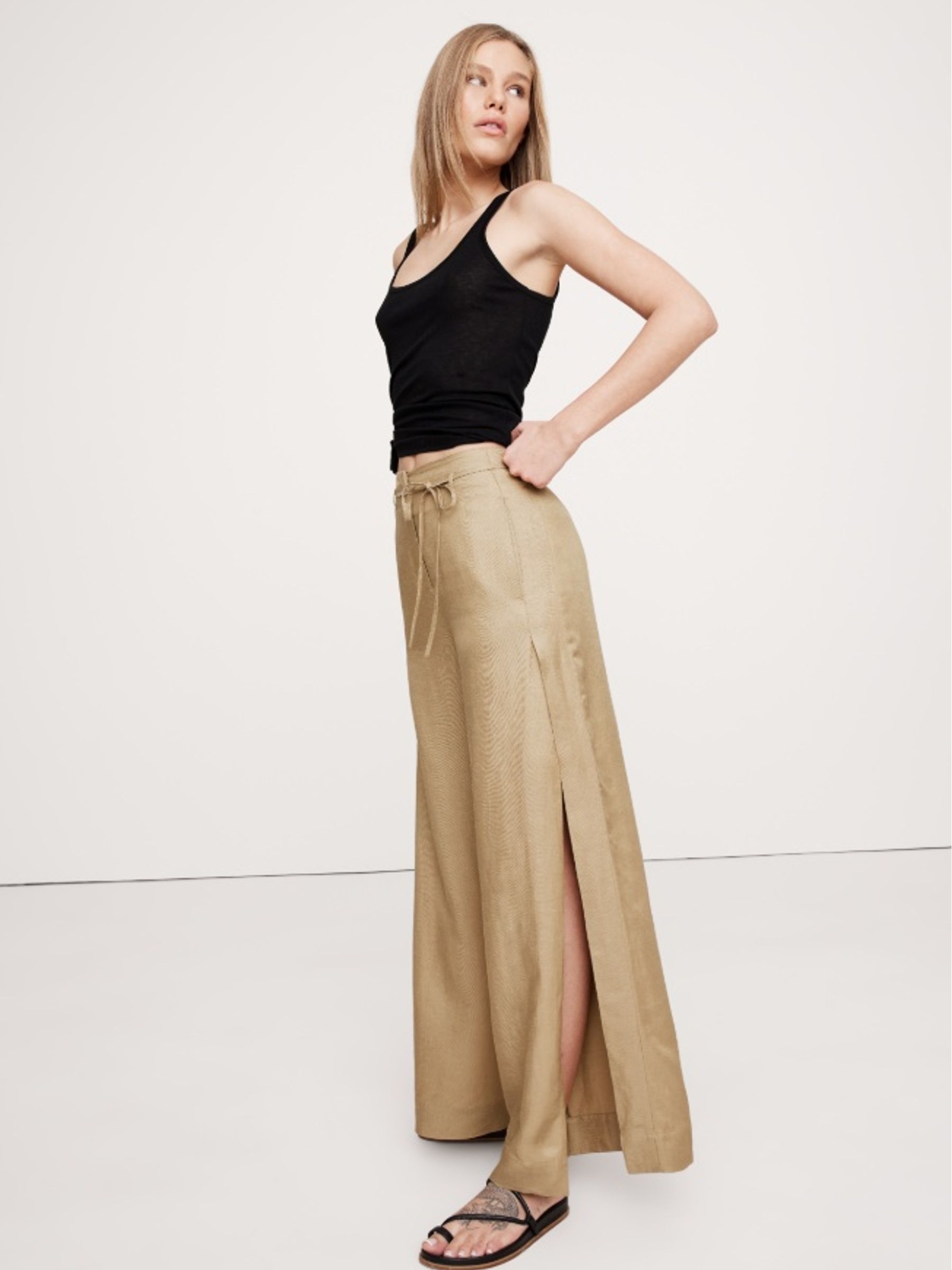 Banana Republic Beige Ultra High Rise Wide Leg Slit Trousers - Image 3 of 4