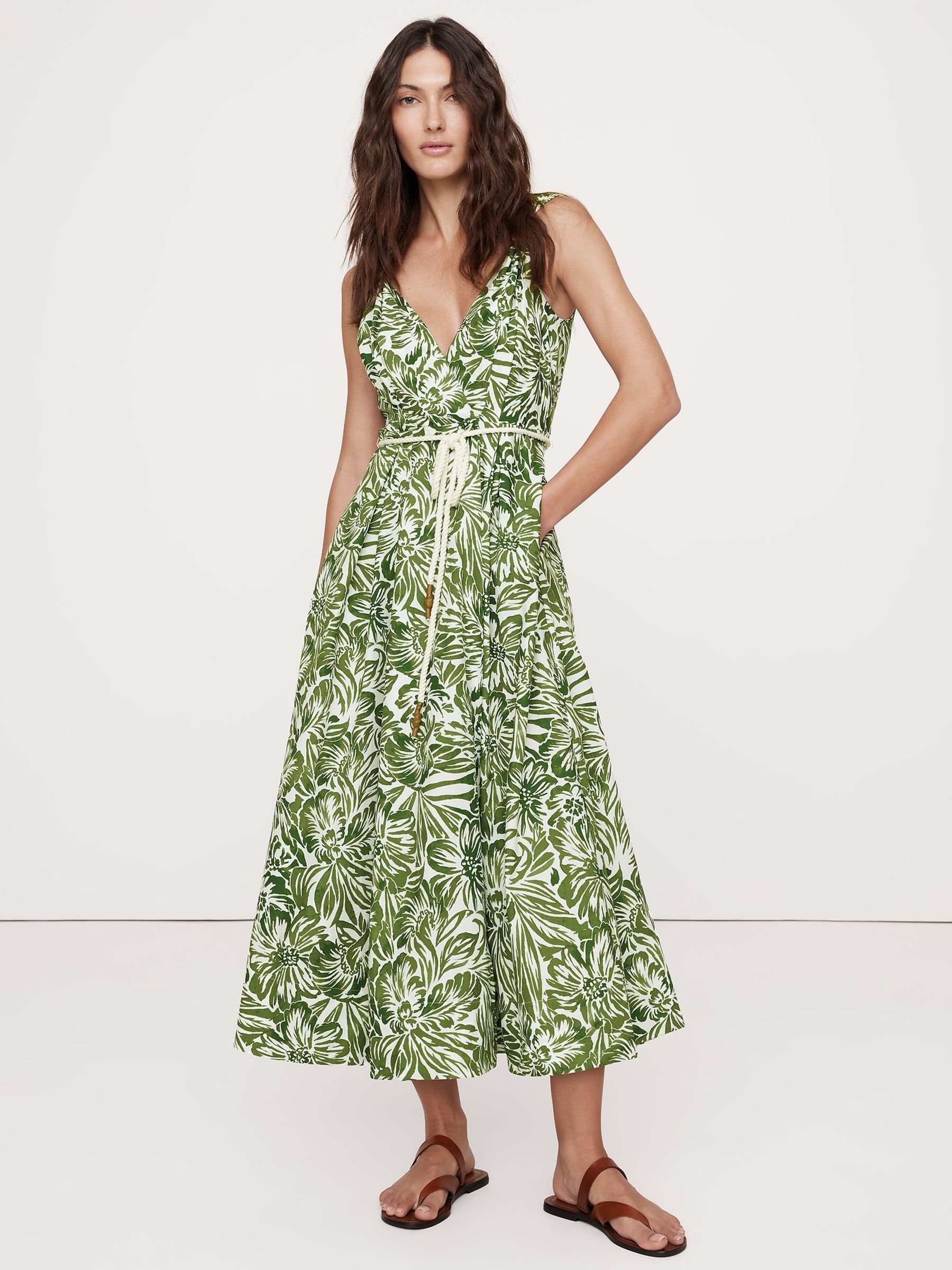Banana Republic Green Floral Cotton Poplin Wrap Maxi Dress | Gap