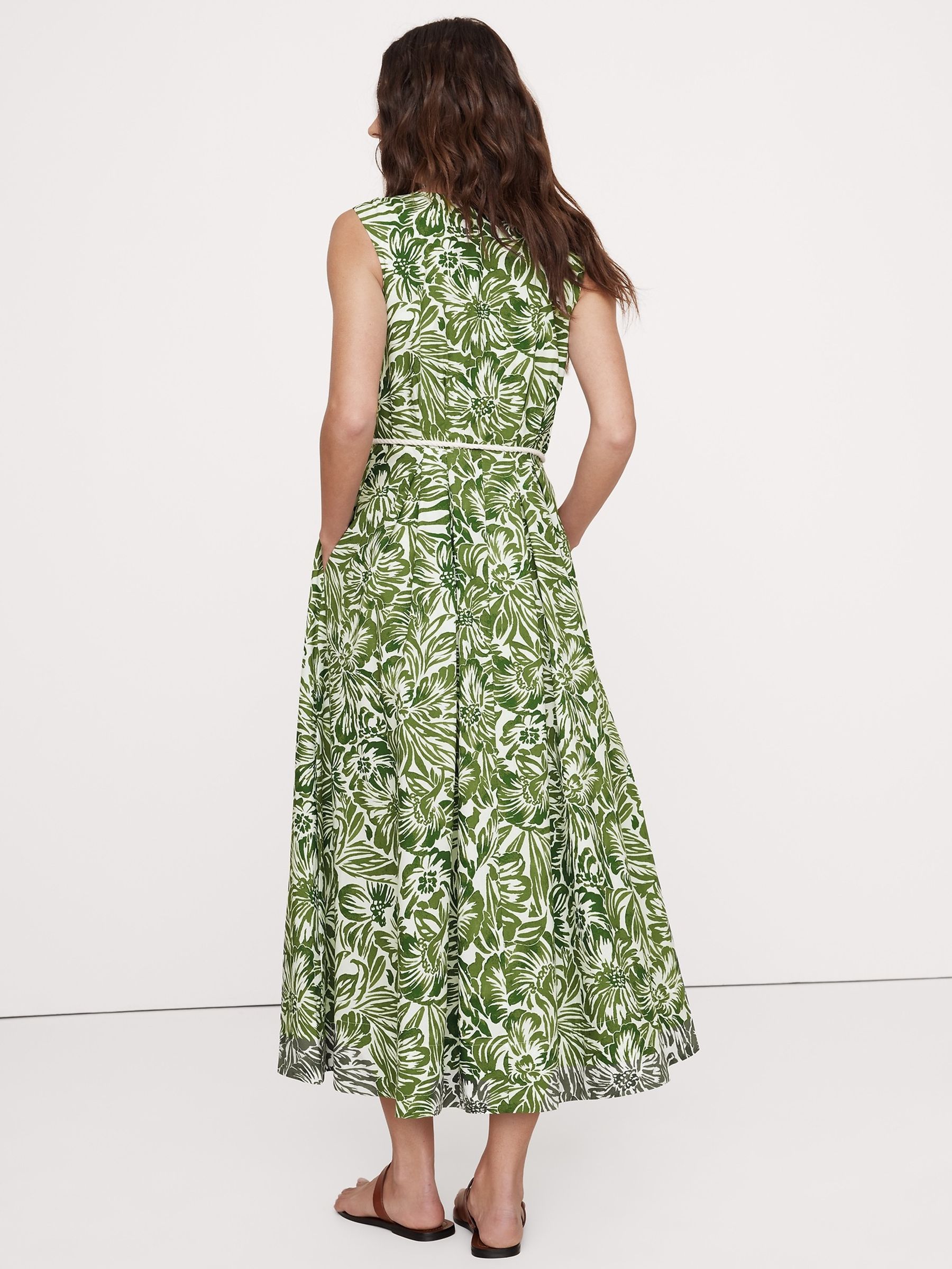 Banana Republic Green Floral Cotton Poplin Wrap Maxi Dress - Image 2 of 5