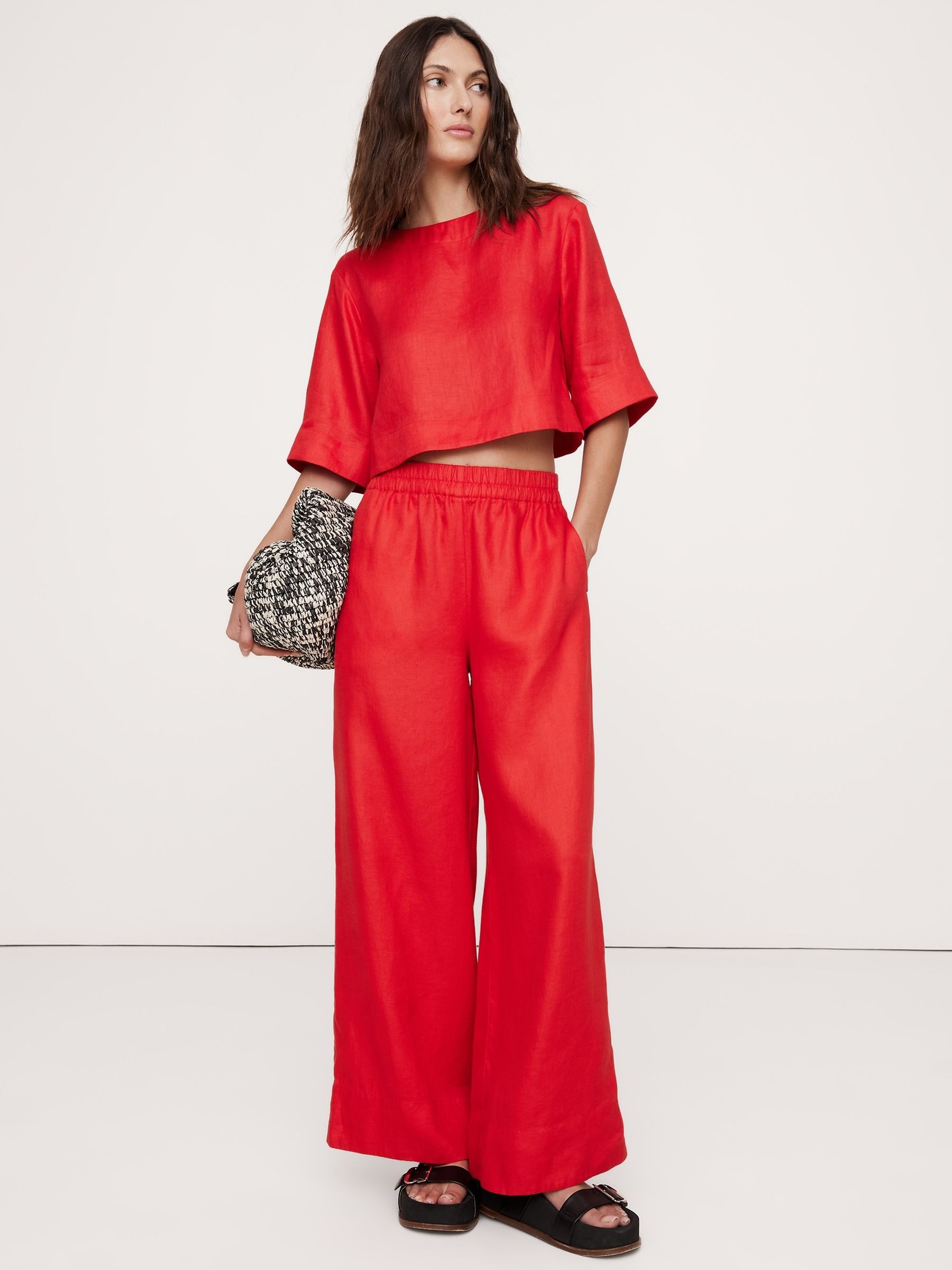 Banana Republic Red Linen Boat-Neck Crop Top - Image 1 of 1