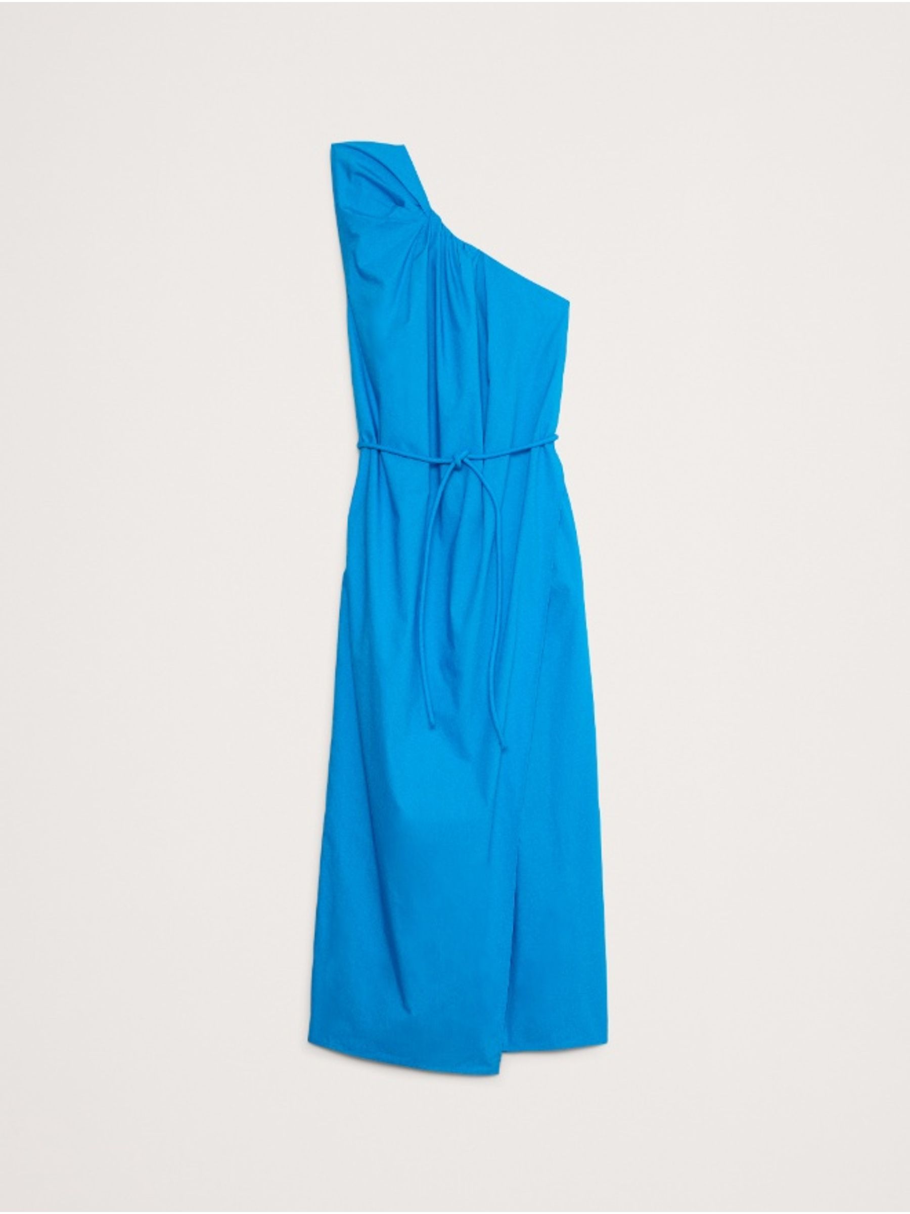 Banana Republic Blue Ruched Cotton Poplin One-Shoulder Maxi Dress - Image 5 of 5