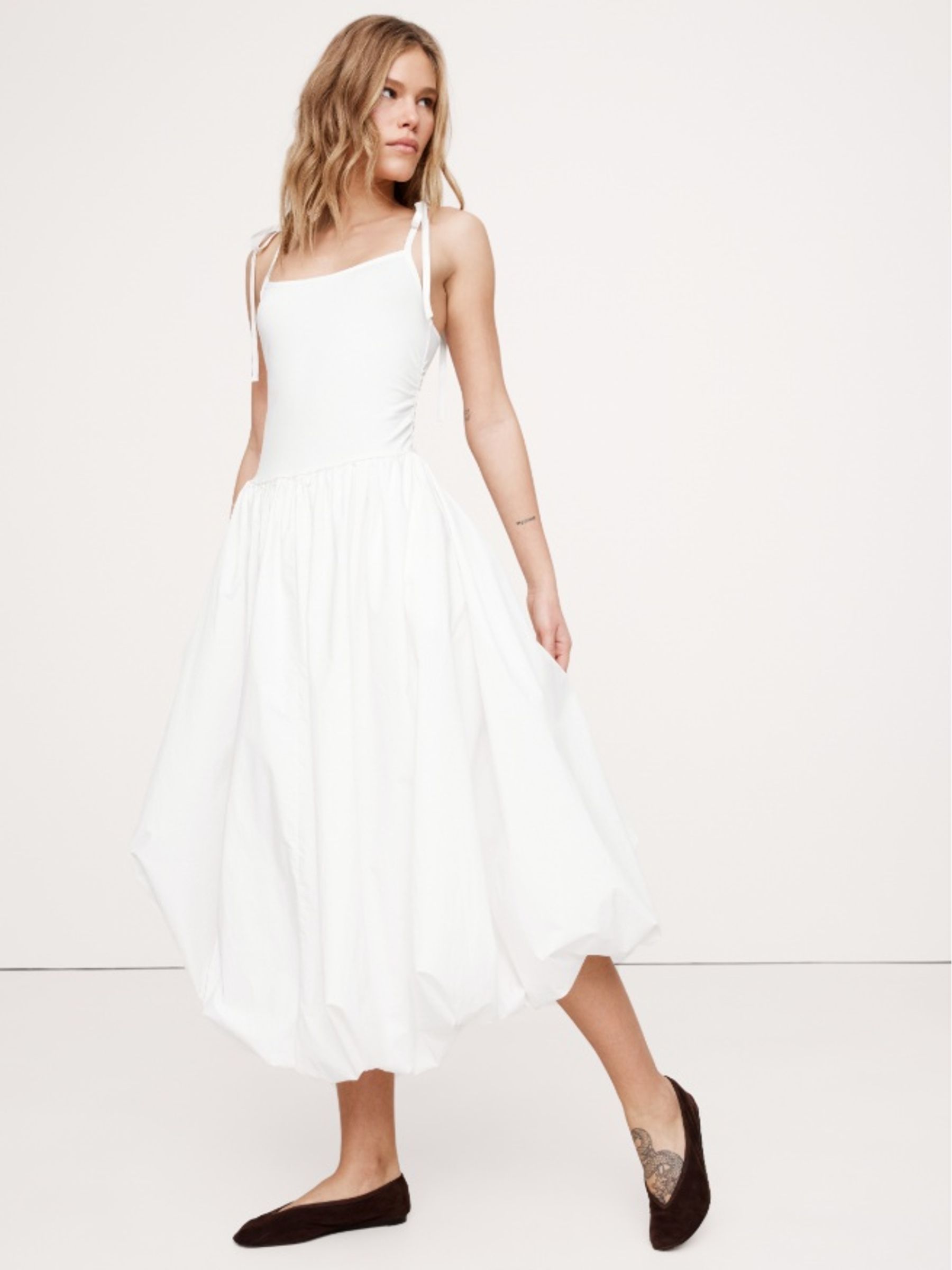 Banana Republic White Strappy Poplin Bubble Midi Dress - Image 2 of 4