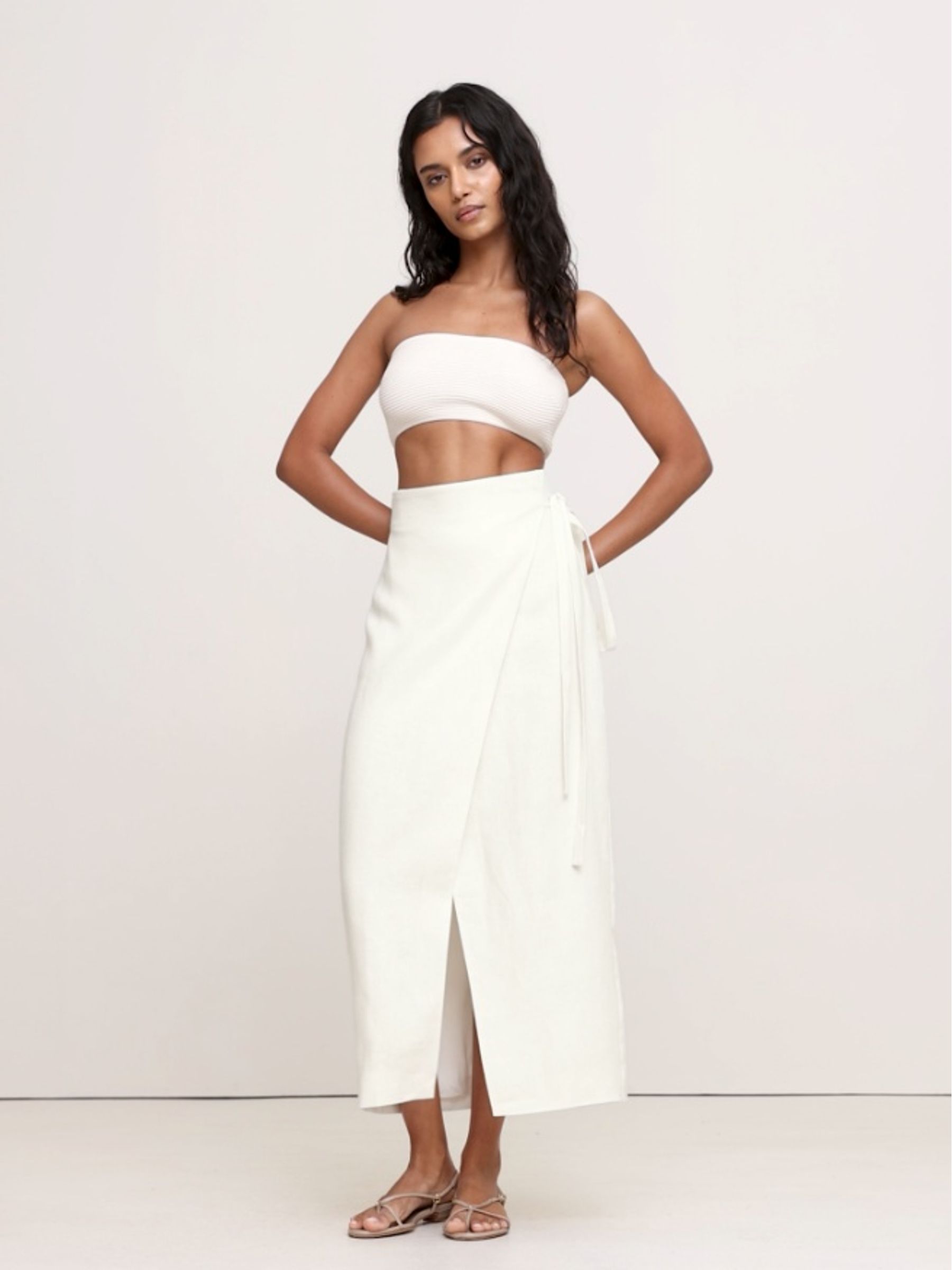 Banana Republic Cream Linen Wrap Maxi Skirt - Image 3 of 4