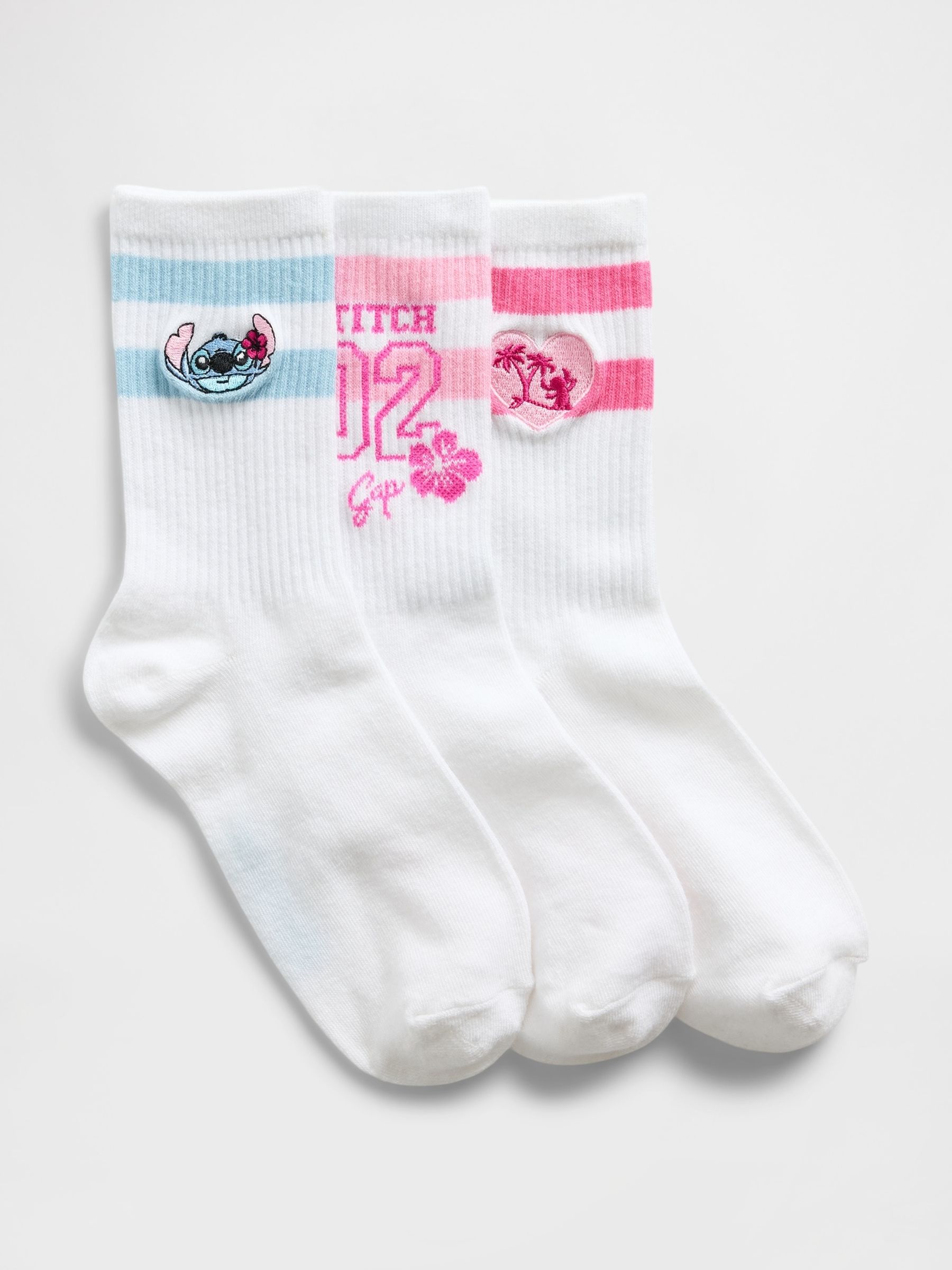 White/Pink Lilo and Stitch Crew Socks 3-Pack - Image 1 of 1