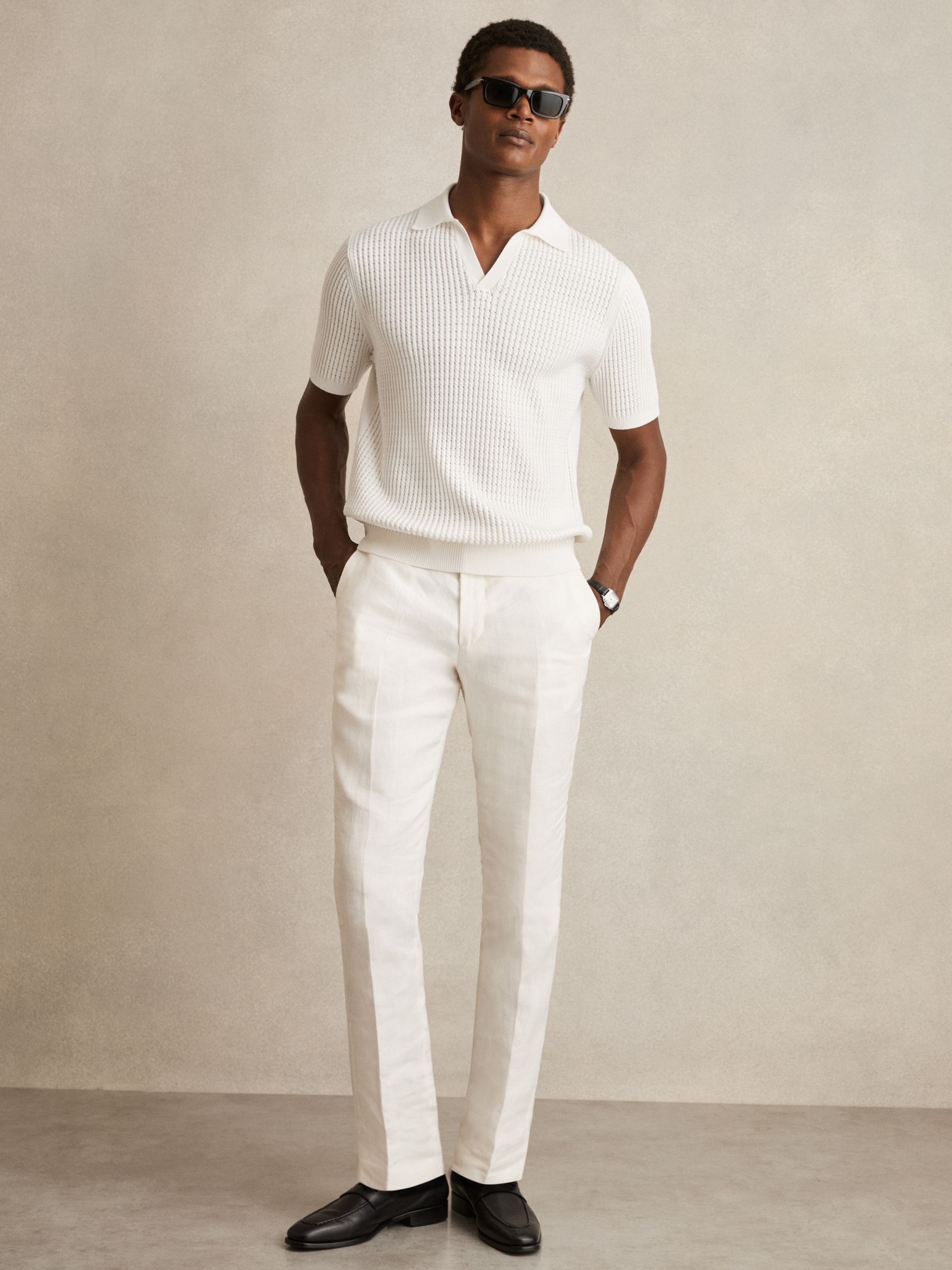 Micro-Cable Open-Collar Cotton-Blend Shirt in White - Image 3 of 6