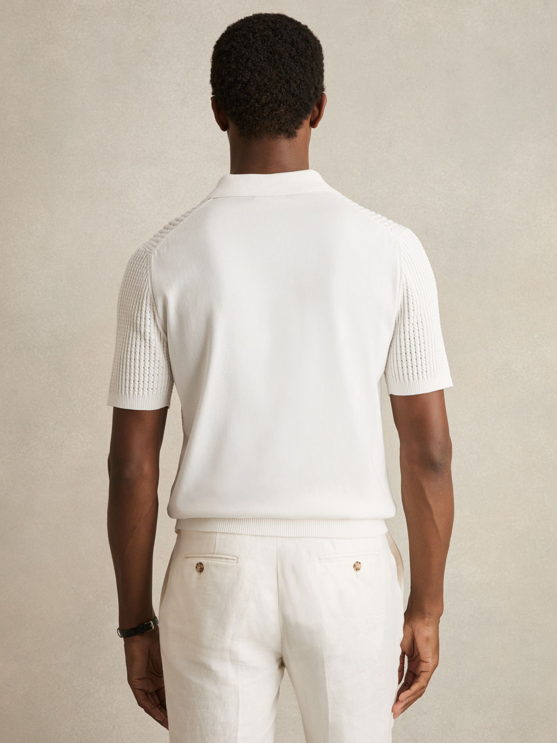 Micro-Cable Open-Collar Cotton-Blend Shirt in White - Image 5 of 6