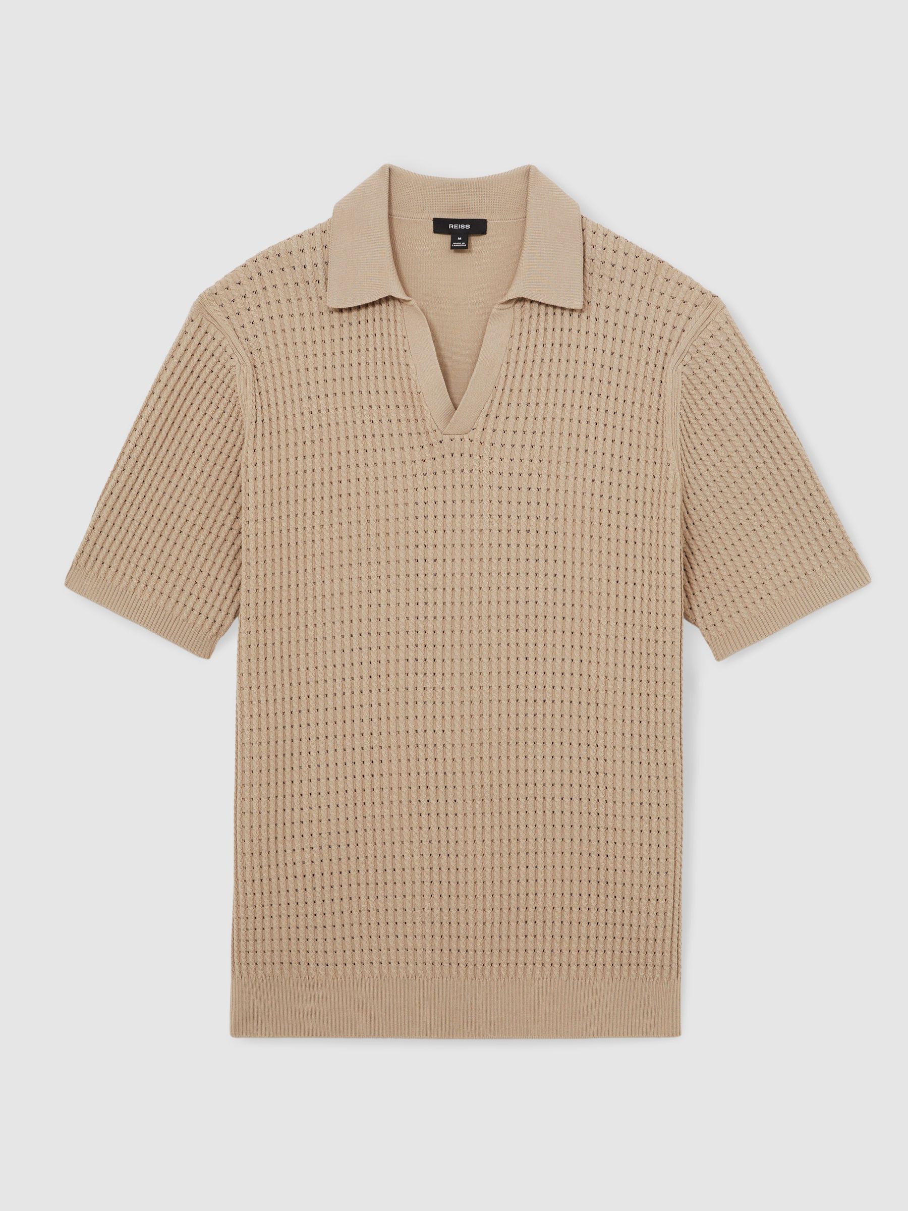 Micro-Cable Open-Collar Cotton-Blend Shirt in Light Camel Brown - Image 2 of 6