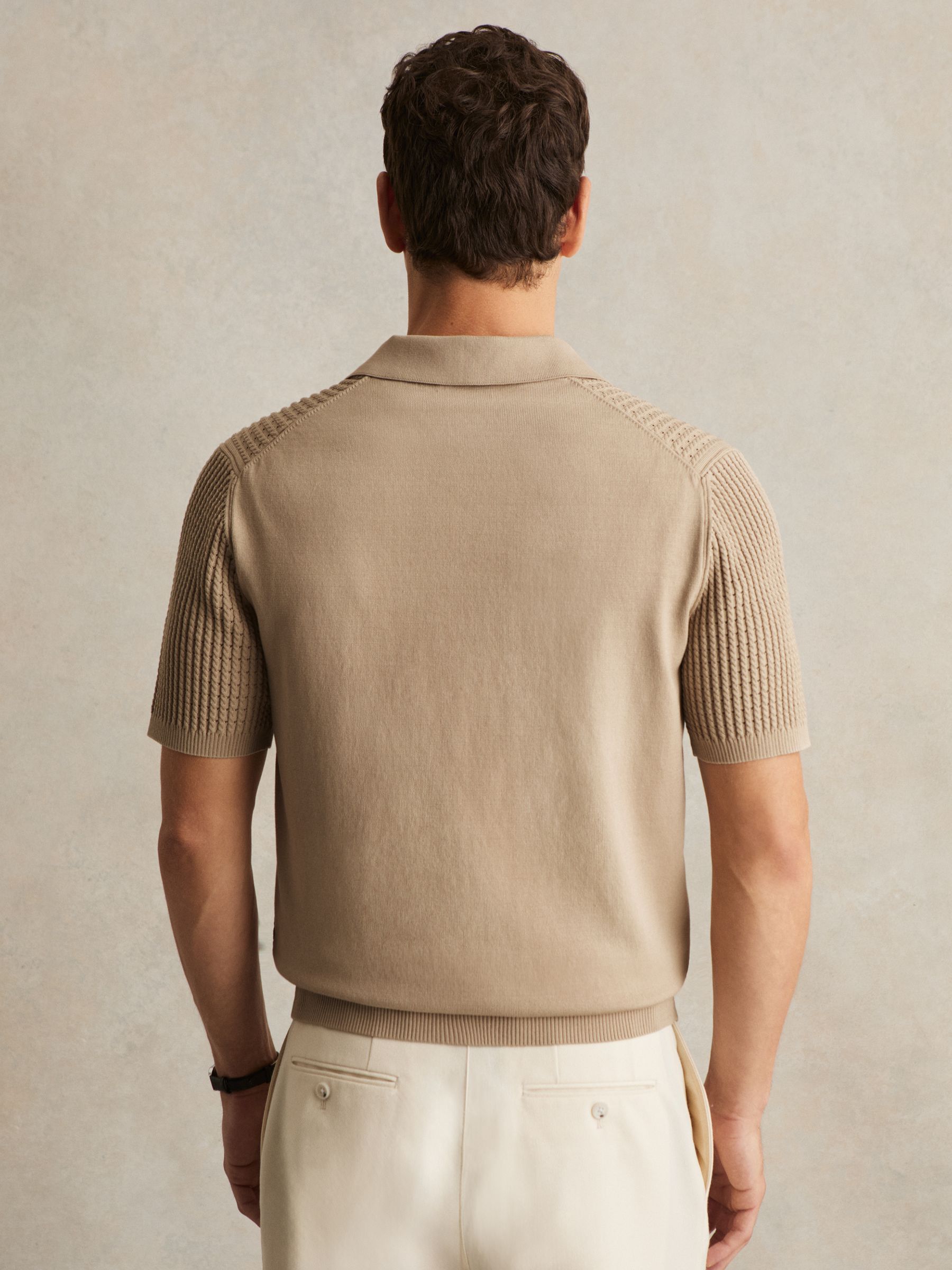 Micro-Cable Open-Collar Cotton-Blend Shirt in Light Camel Brown - image 3