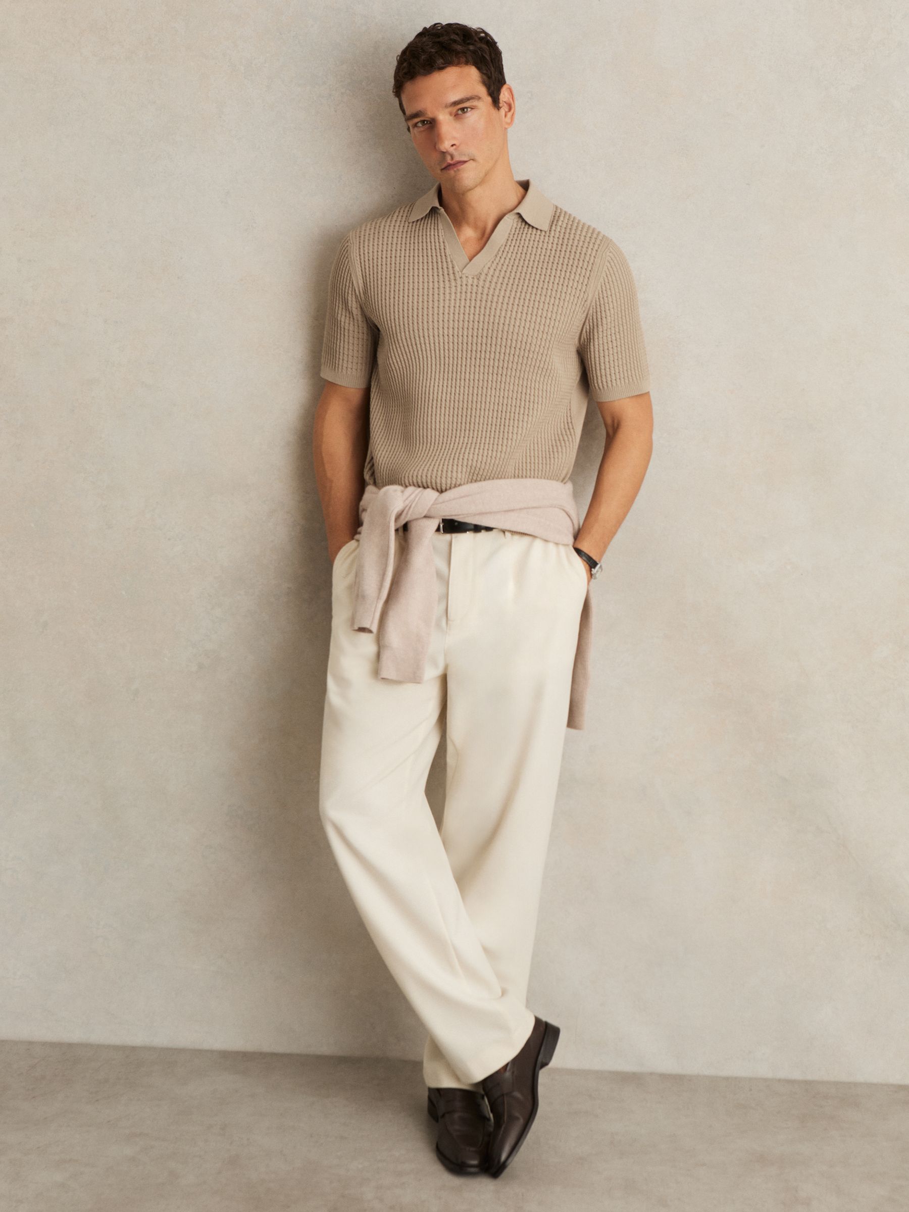 Micro-Cable Open-Collar Cotton-Blend Shirt in Light Camel Brown - image 5